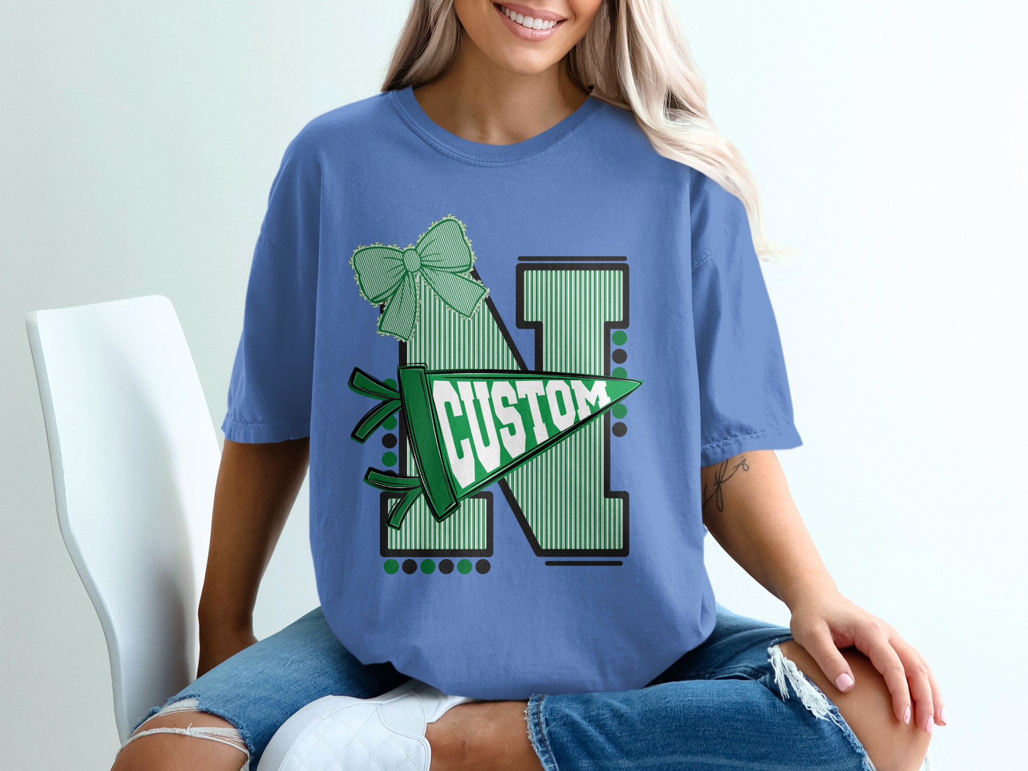 Custom Initial Varsity Letter T-Shirt, Personalized School Spirit Tee, College Game Day Outfit, Custom Mascot Name, Graduation Gift - Image 20