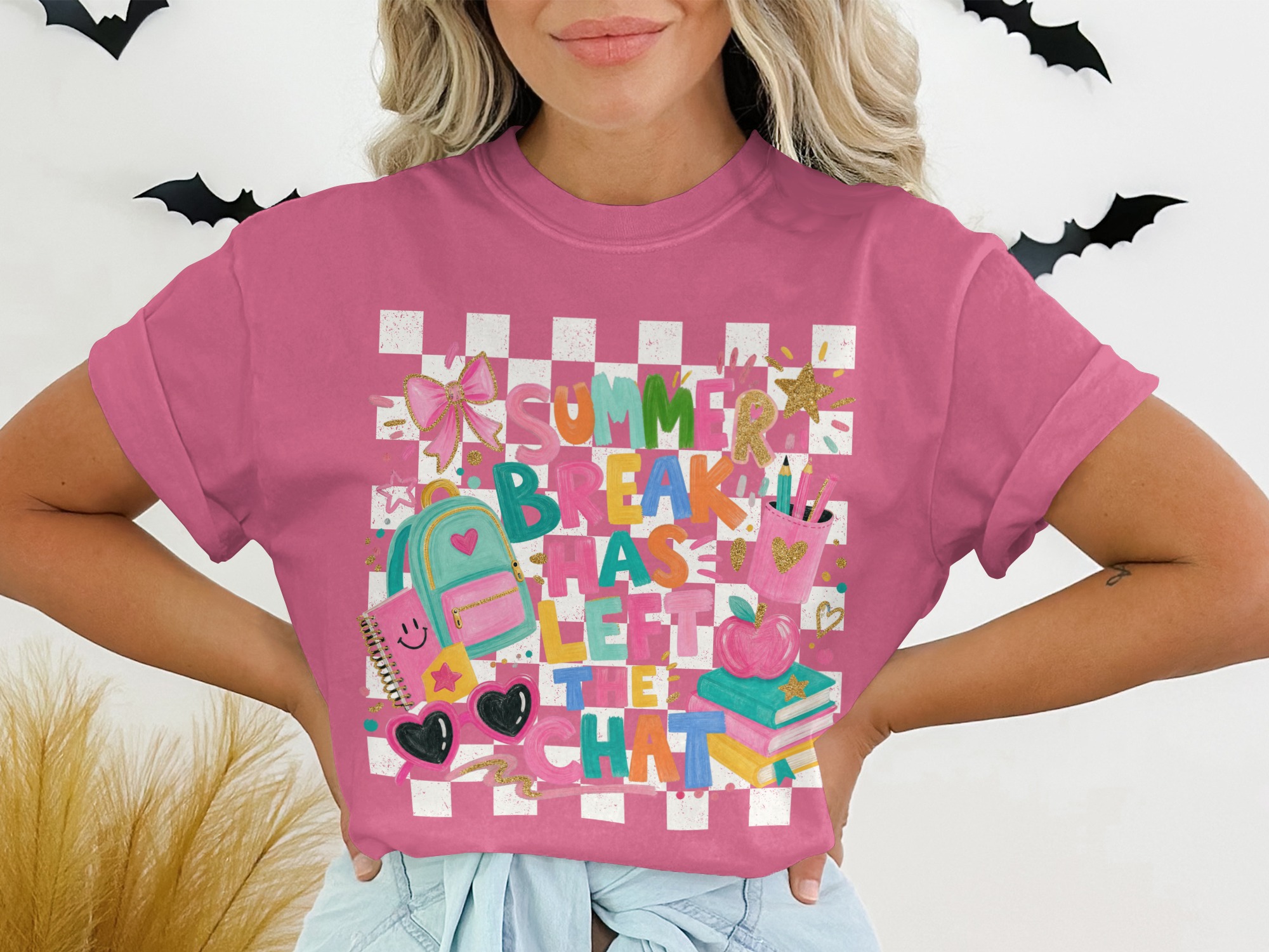 Summer Break Has Left The Chat T-Shirt | Funny Back to School Teacher Shirt | Student Gift End of Summer Tee - Image 12
