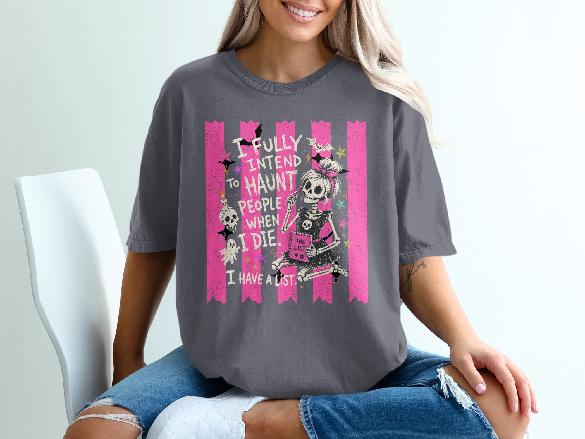 Funny Skeleton Haunt List T-Shirt, Sarcastic Women's Halloween Tee, Spooky Cute Goth Graphic Shirt, Dark Humor Gift Idea - Image 5