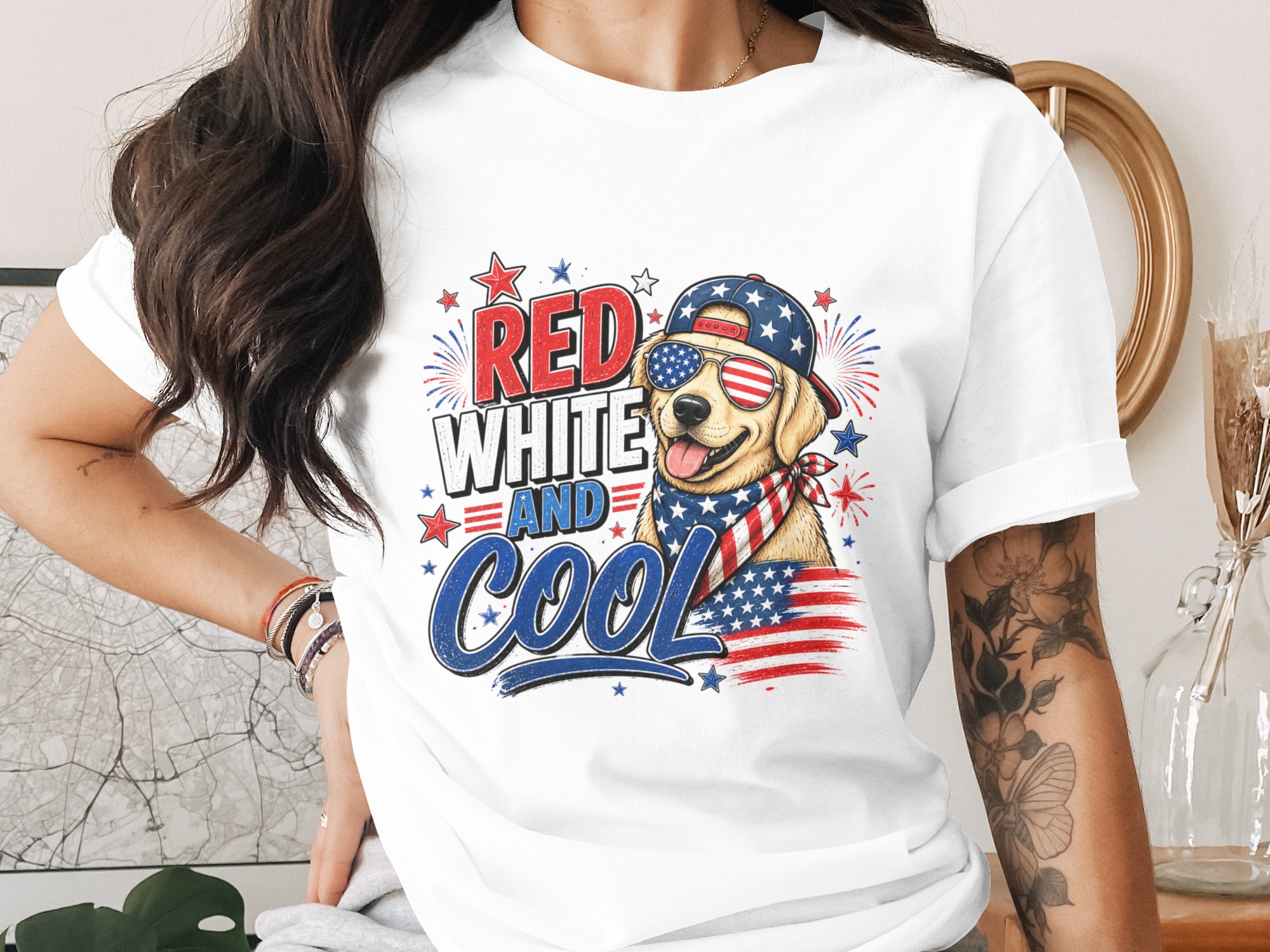 Patriotic Dog Shirt, Red White and Cool Comfort Colors ® T-shirt, 4th of July Golden Retriever Tee, American Flag Dog Lover Gift