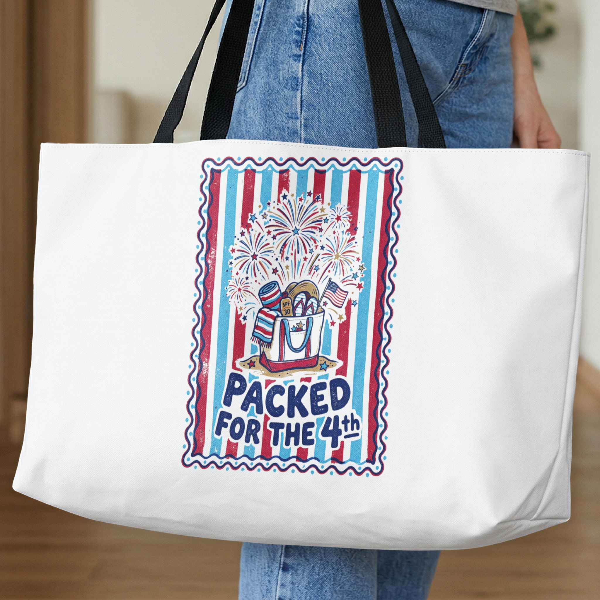 Packed for the 4th Tote Bag | Patriotic July Fourth Beach Bag | Vintage Americana Summer Tote Gift | Independence Day Firework Reusable Bag - Image 10