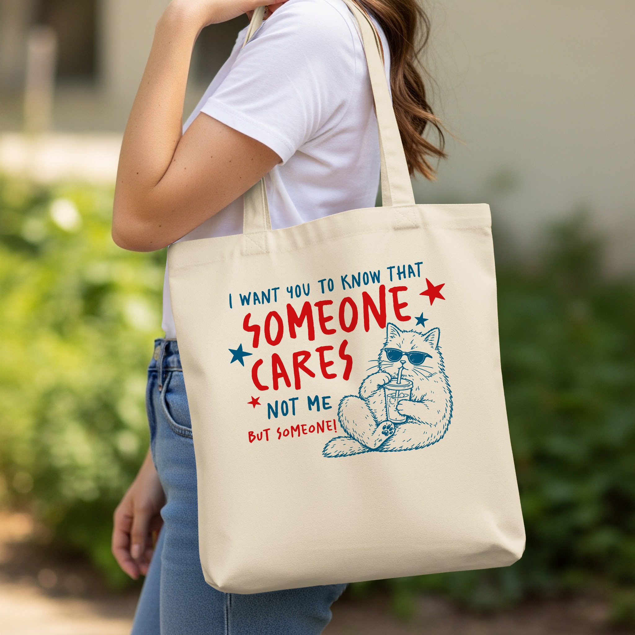Funny Cat Tote Bag Sarcastic Quote, 'Someone Cares Not Me' Witty Introvert Gift, Anti-Social Shopper Bag - Image 11