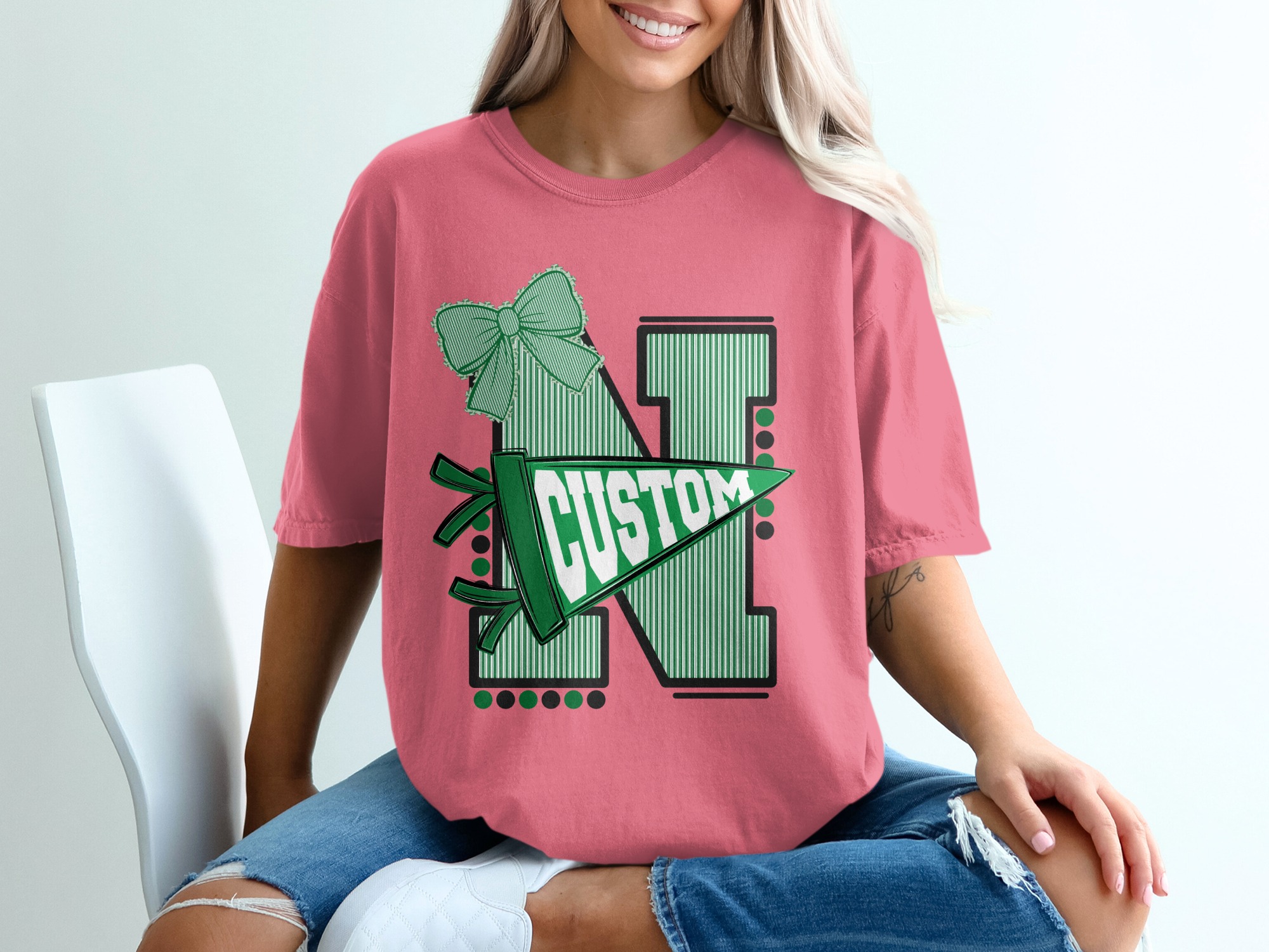 Custom Initial Varsity Letter T-Shirt, Personalized School Spirit Tee, College Game Day Outfit, Custom Mascot Name, Graduation Gift - Image 16
