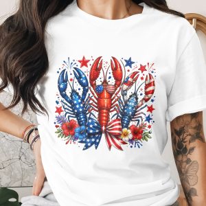 Patriotic Lobster T-Shirt, Comfort Colors ® Fourth of July Graphic Tee, Red White Blue Summer Beach Vacation Gift