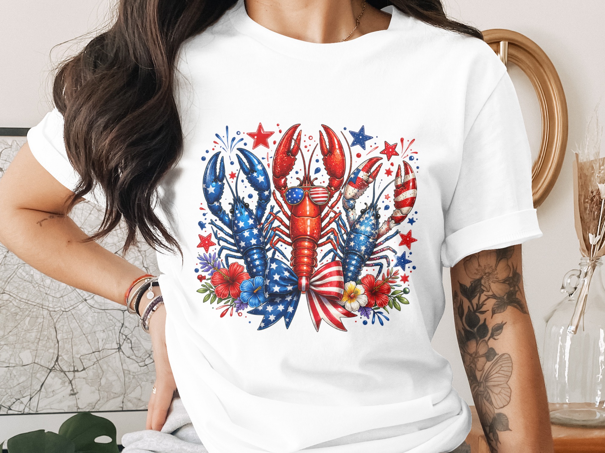 Patriotic Lobster T-Shirt, Comfort Colors ® Fourth of July Graphic Tee, Red White Blue Summer Beach Vacation Gift