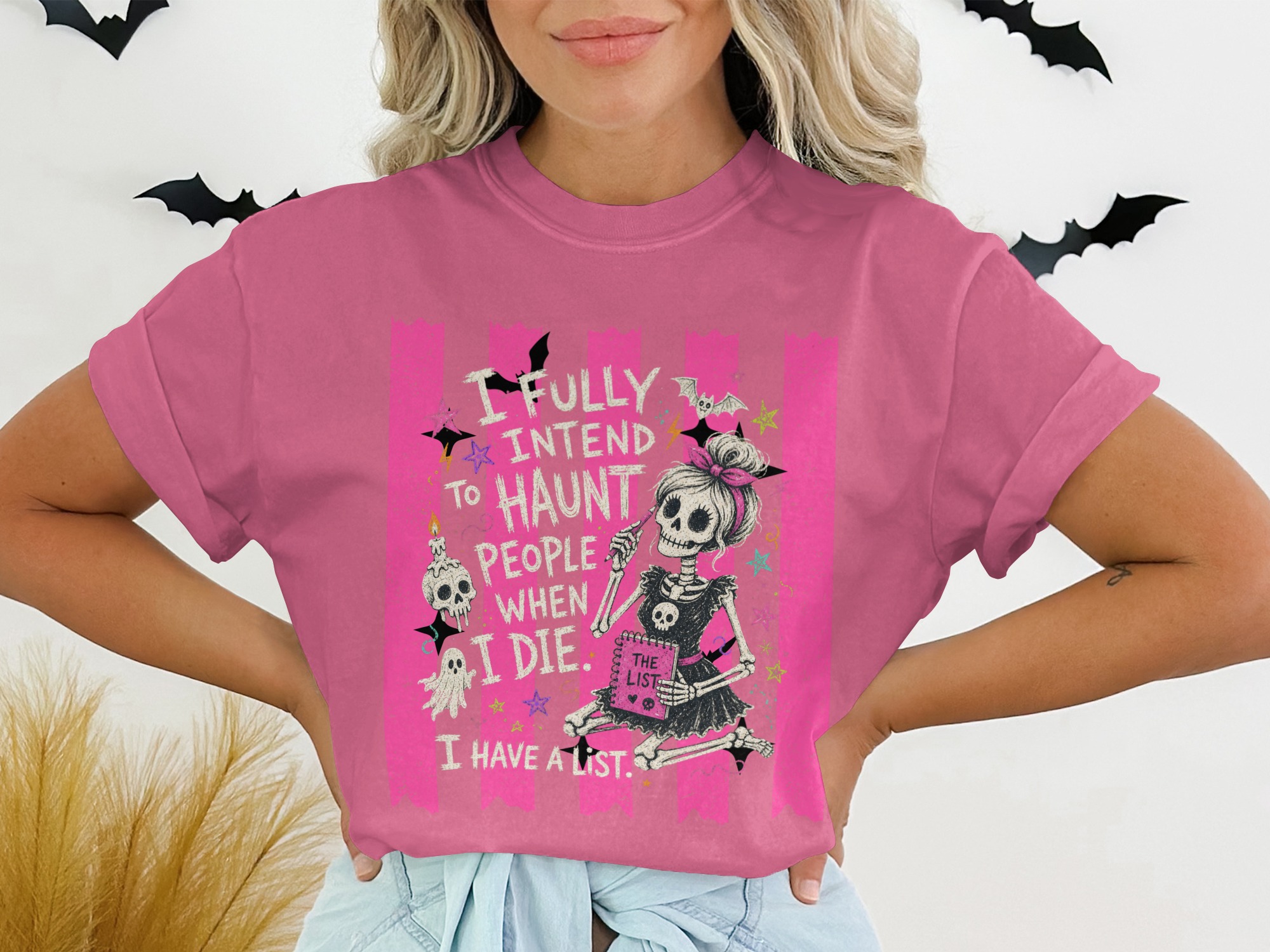 Funny Skeleton Haunt List T-Shirt, Sarcastic Women's Halloween Tee, Spooky Cute Goth Graphic Shirt, Dark Humor Gift Idea - Image 13