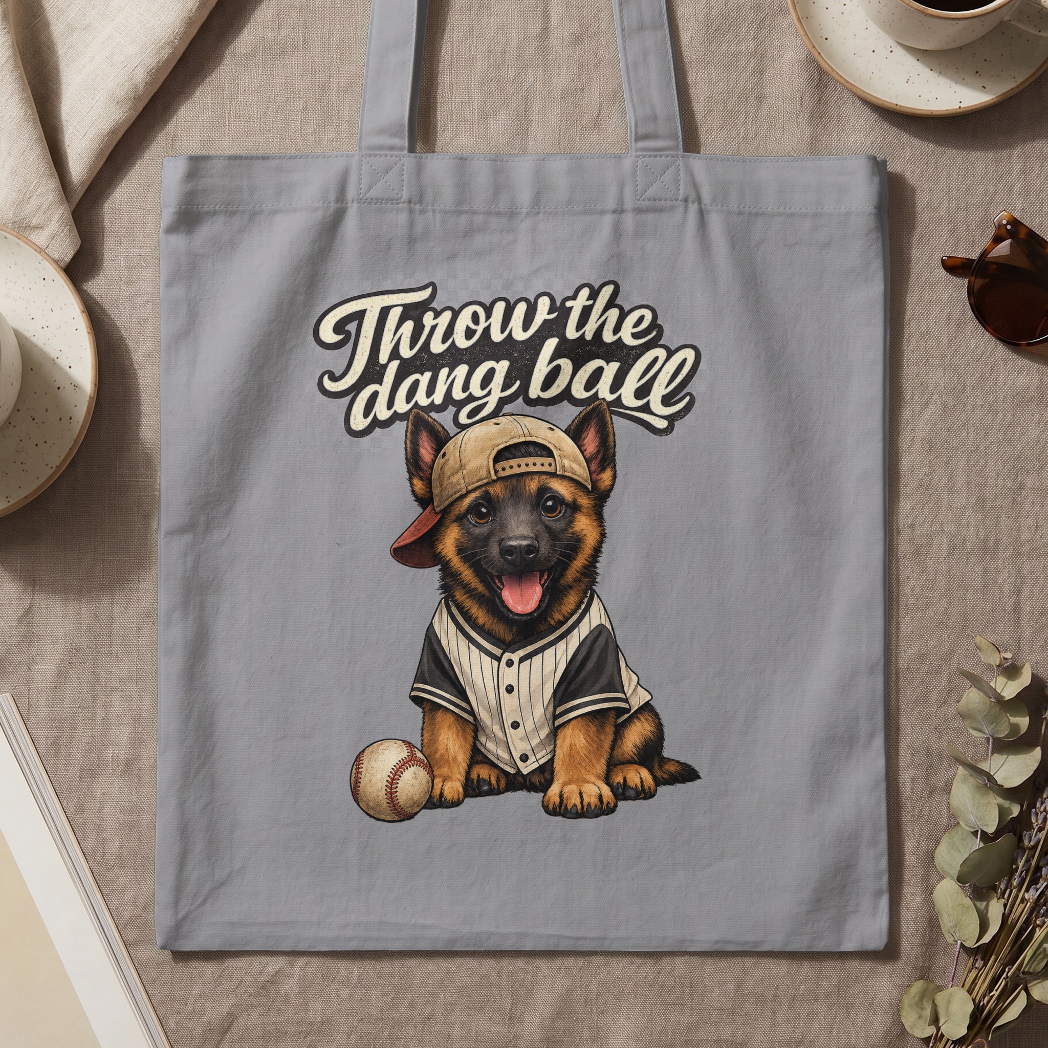 German Shepherd Puppy Baseball Tote Bag | Funny Dog Lover Gift | Throw The Dang Ball Pet Owner Canvas Bag - Image 3