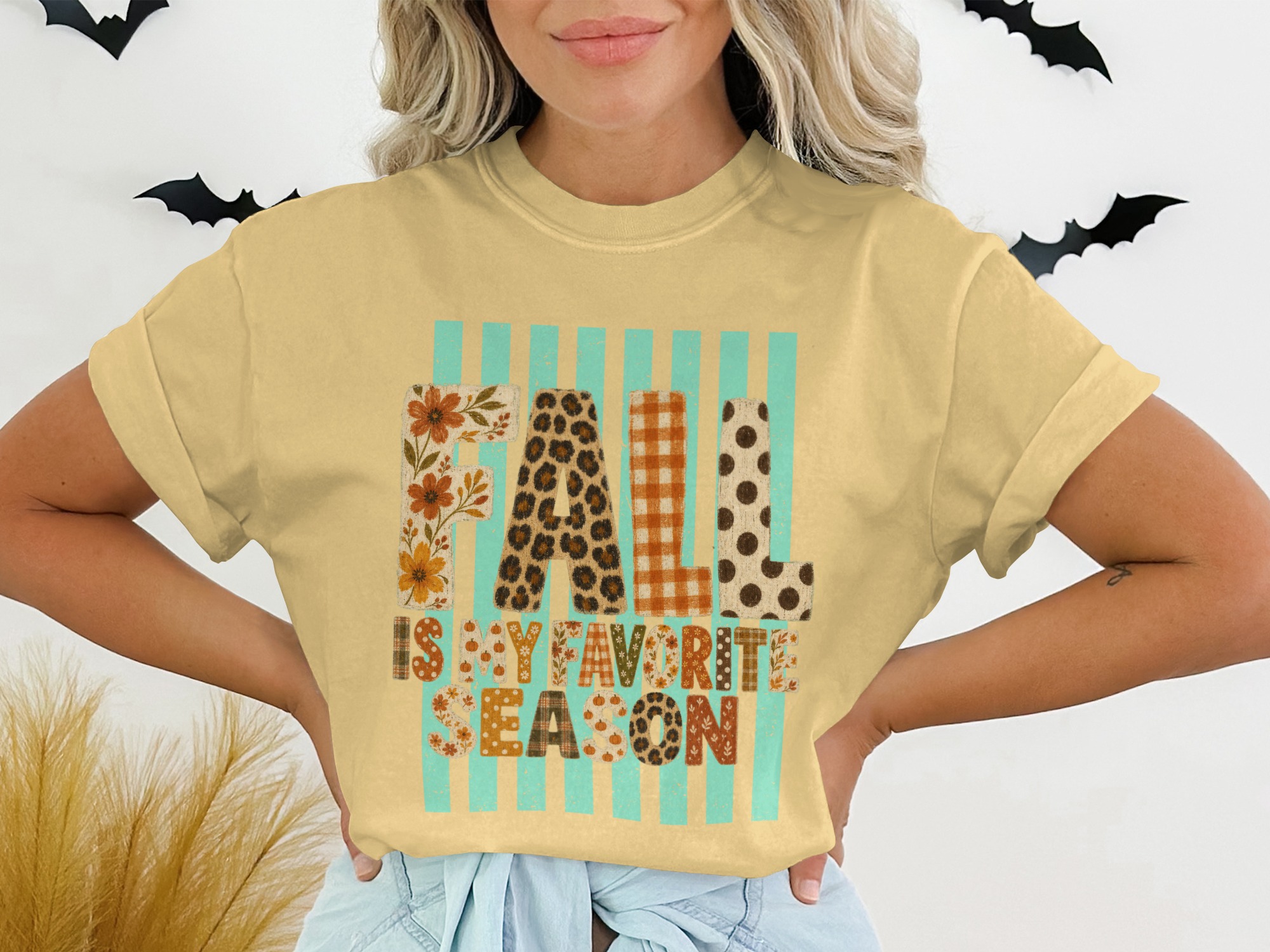 Fall is My Favorite Season T-Shirt | Boho Autumn Shirt | Leopard Print Polka Dot Floral Fall Vibe Top - Image 4