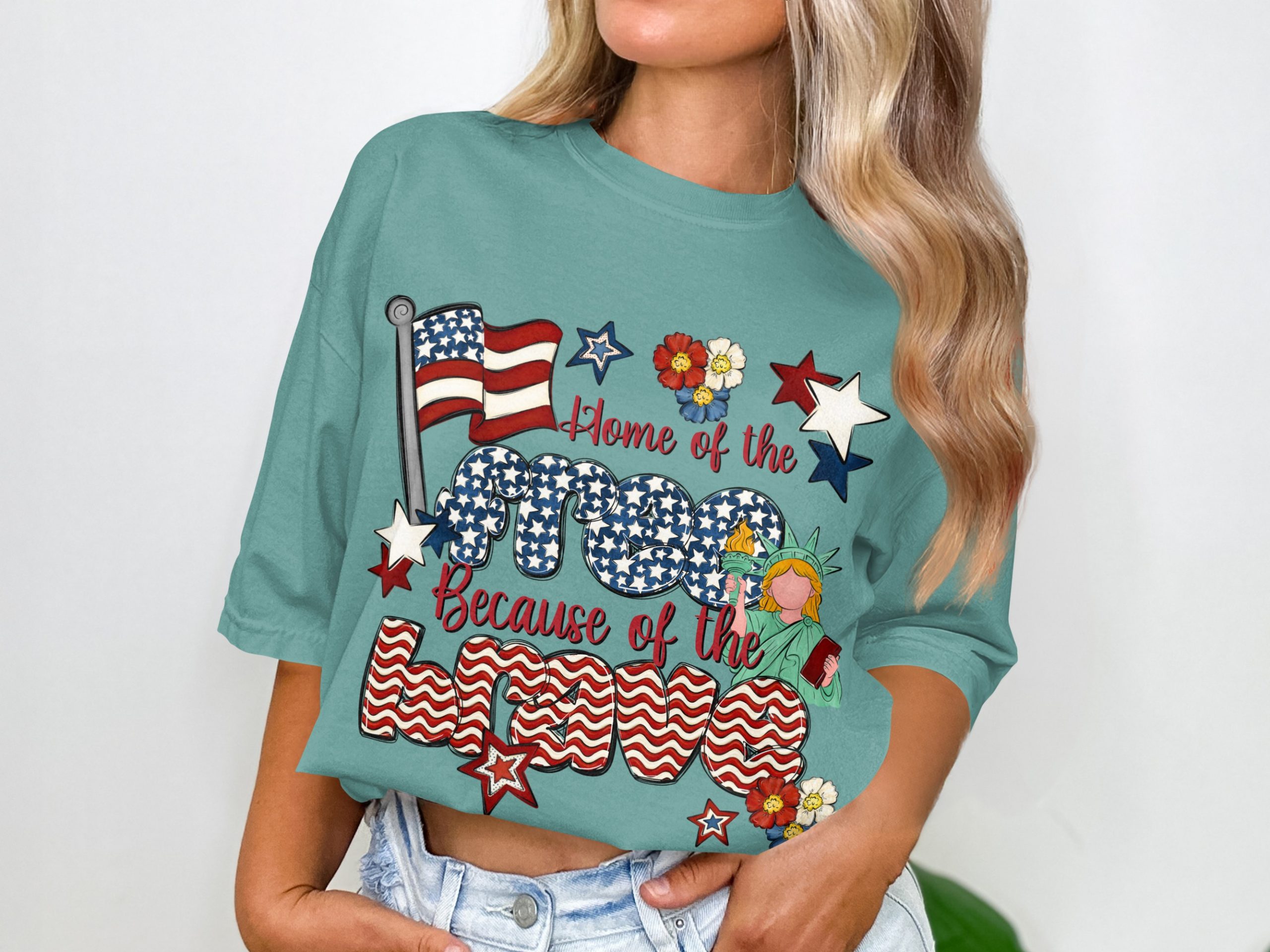 Patriotic T-Shirt for 4th of July, Home of the Free Because of the Brave Tee, American Flag Gift for Her, Memorial Day Apparel - Image 2