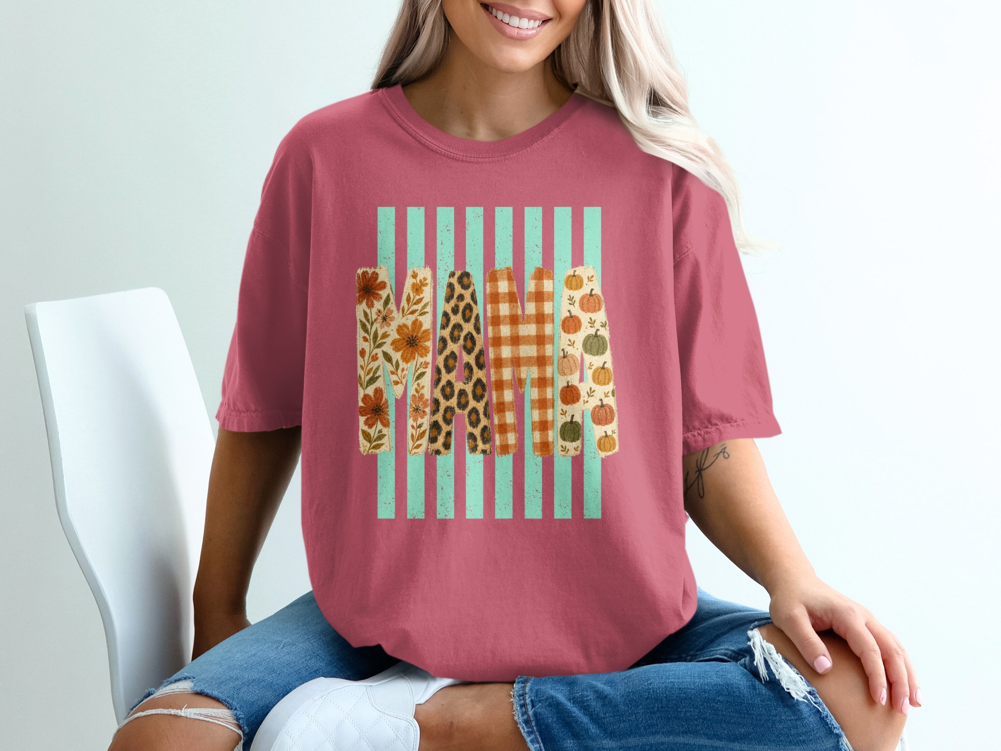 Fall Mama T-Shirt, Leopard Print Mama Tee, Pumpkin Mama Top, Boho Floral Autumn Plaid Mom Shirt, New Mom Gift - Image 7