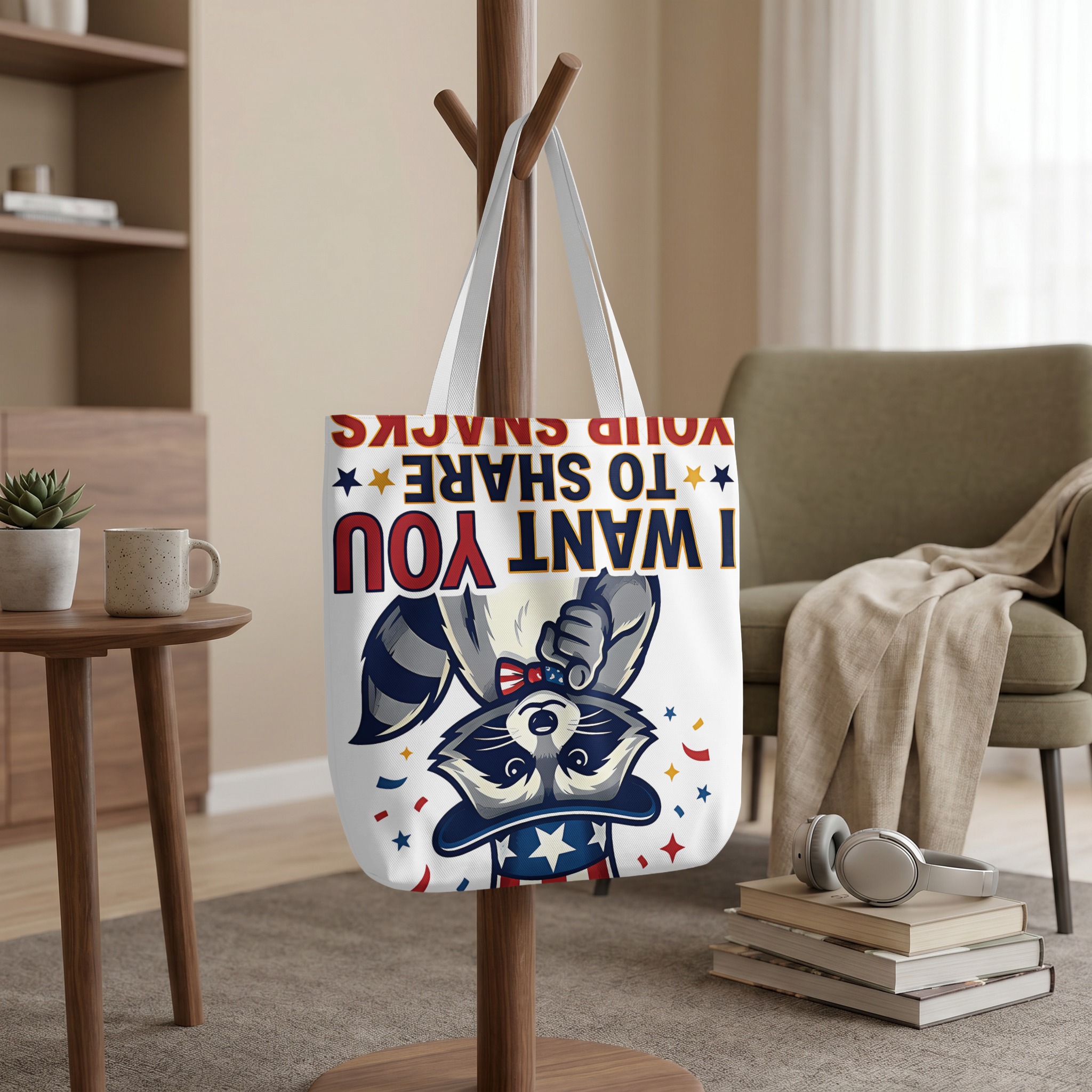 Funny Raccoon Tote Bag, I Want You To Share Snacks, Quirky Uncle Sam Animal Canvas Shopper Carryall Gift - Image 9