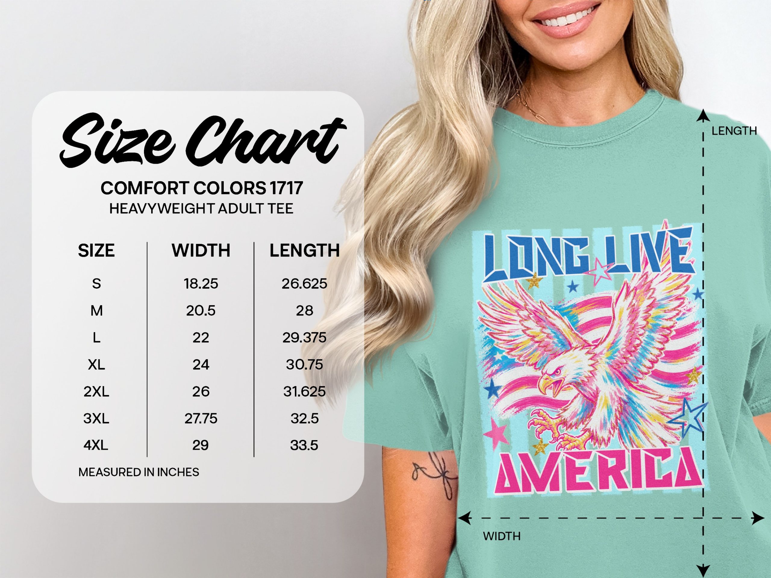 Long Live America T-Shirt, Comfort Colors ®, Patriotic Eagle Faux Gold Glitter Graphic Tee, Trendy American Flag Design, 4th of July - Image 4