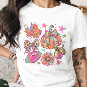 Comfort Colors ® Fall T-Shirt, Leopard Pumpkin Boho Trendy Autumn Football Tee, Colorful Pink Orange Women's Graphic Top Gift