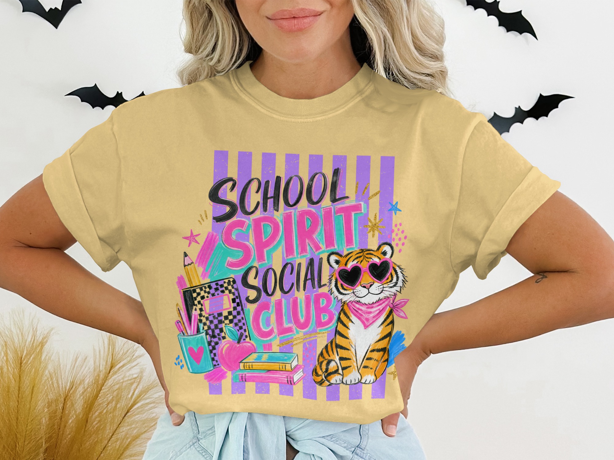 School Spirit Social Club T-Shirt, Retro Tiger Sunglasses Tee, 90s Style Back To School Shirt, Teacher Student Gift - Image 7