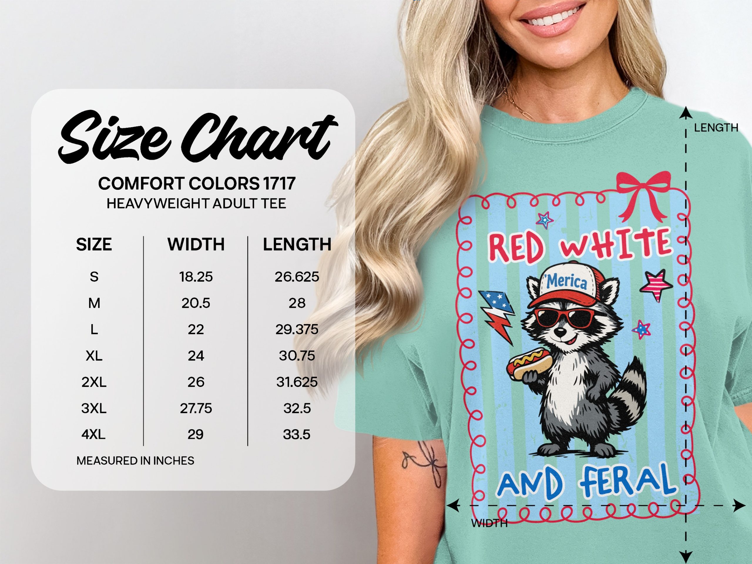 Red White And Feral Raccoon T-Shirt, Comfort Colors ® Merica Hot Dog Tee, Patriotic 4th of July Shirt, Funny Independence Day Gift, Summer - Image 4