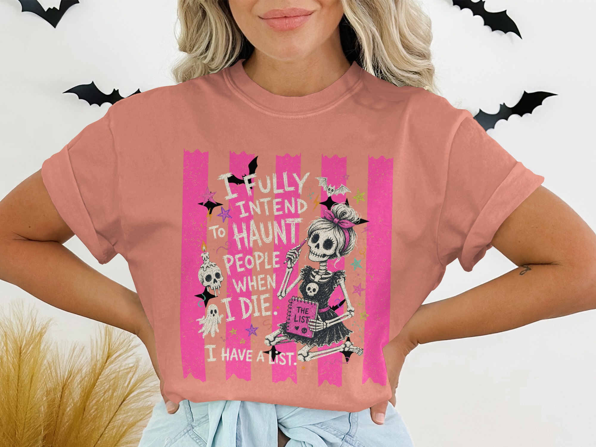 Funny Skeleton Haunt List T-Shirt, Sarcastic Women's Halloween Tee, Spooky Cute Goth Graphic Shirt, Dark Humor Gift Idea - Image 3