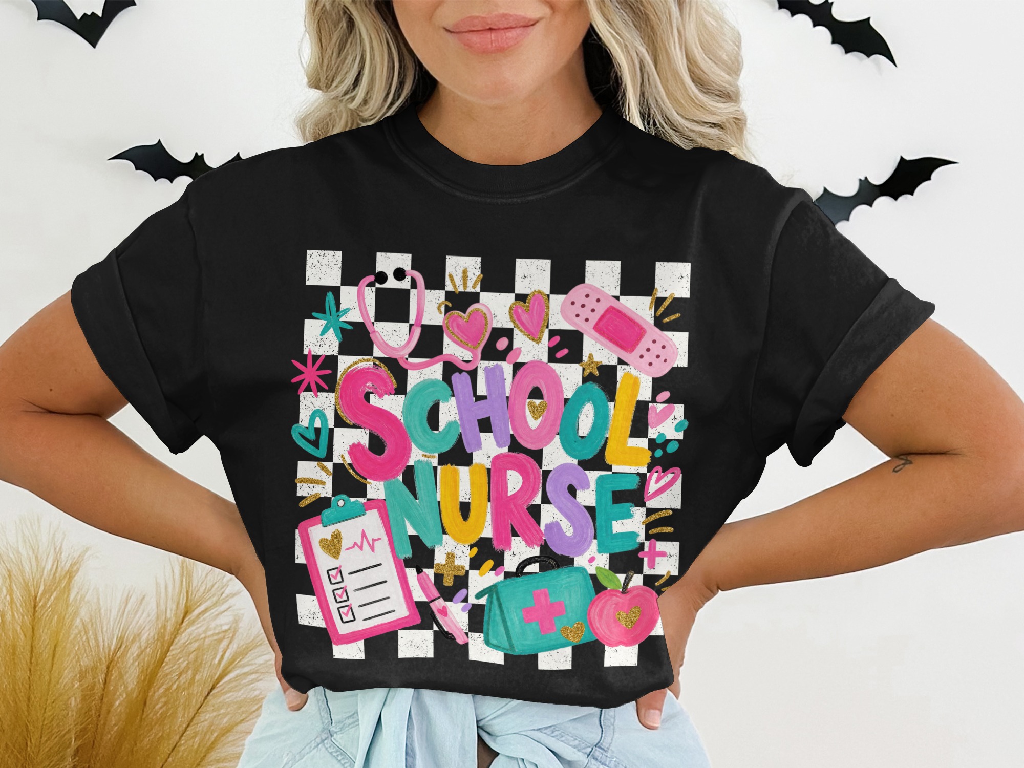 School Nurse T-Shirt Cute Appreciation Gift Colorful Nurse Squad Tee Back To School Nurse Shirt