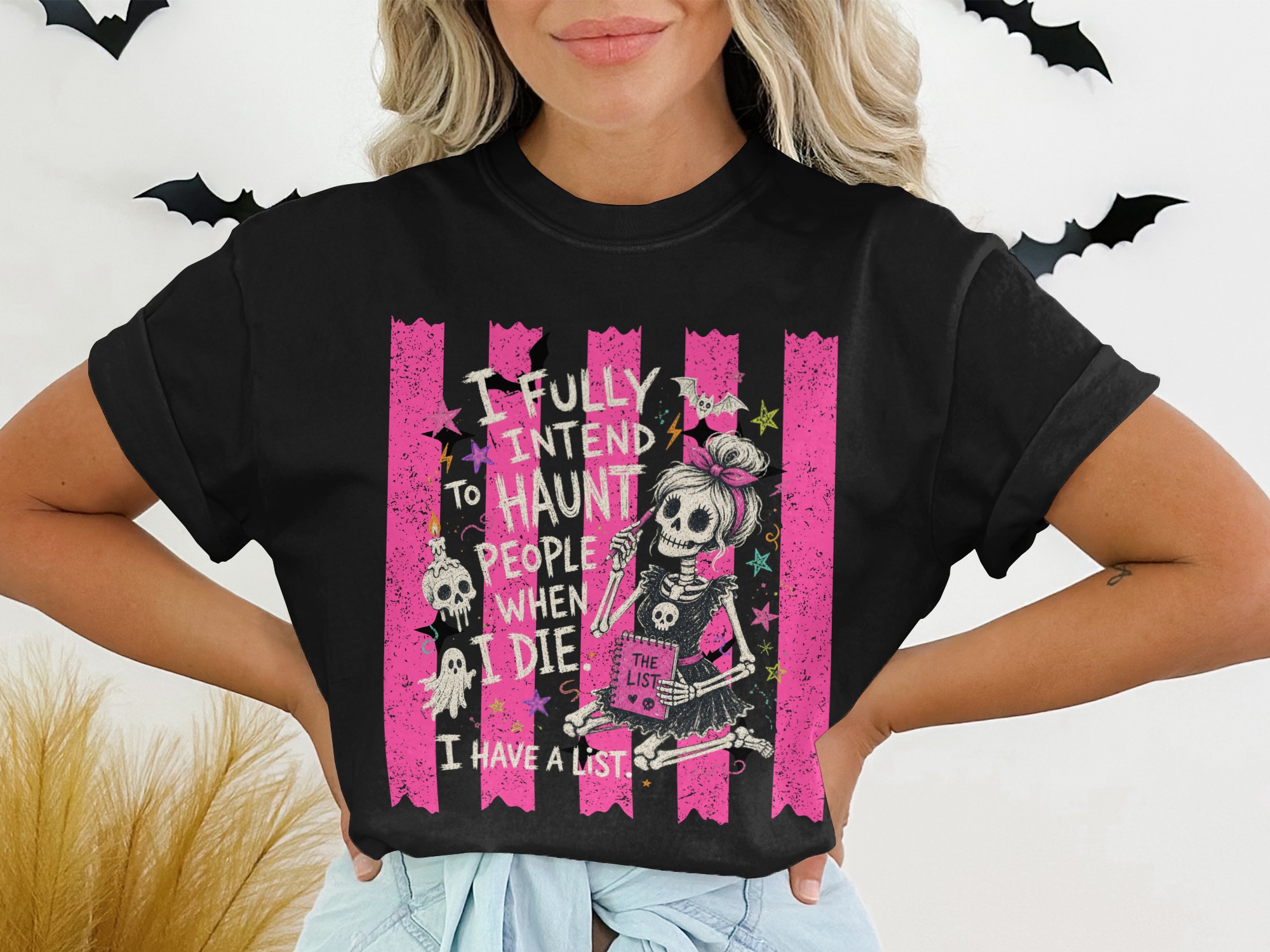 Funny Skeleton Haunt List T-Shirt, Sarcastic Women's Halloween Tee, Spooky Cute Goth Graphic Shirt, Dark Humor Gift Idea - Image 2