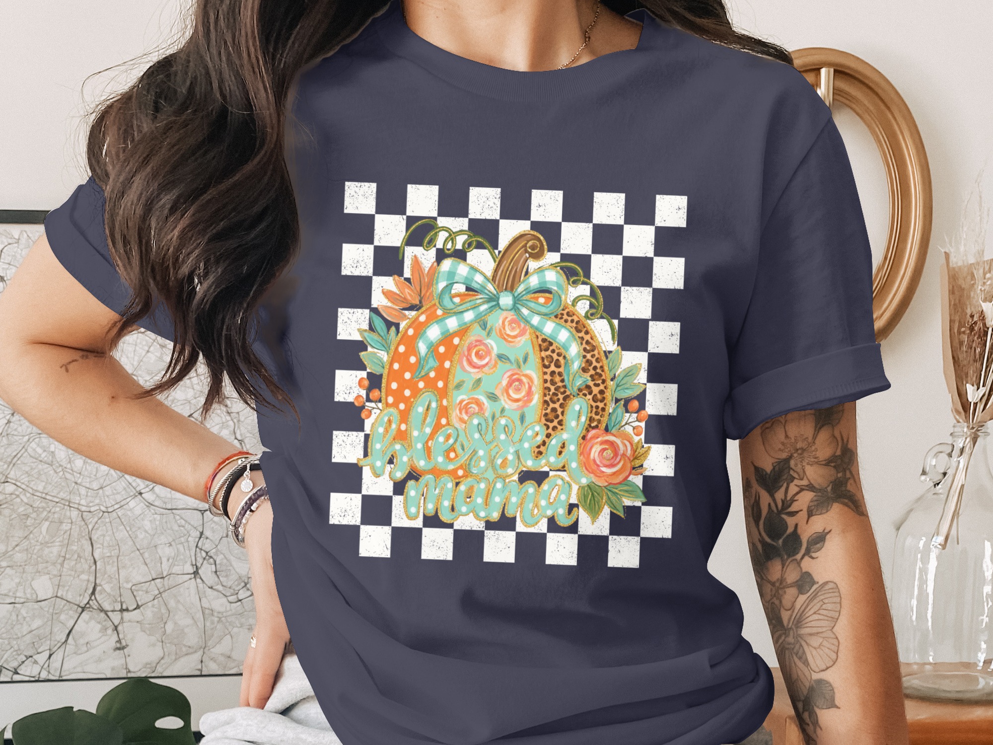 Blessed Mama Pumpkin T-Shirt, Cute Fall Leopard Print Pumpkin Shirt for New Mom & Motherhood Gift - Image 3
