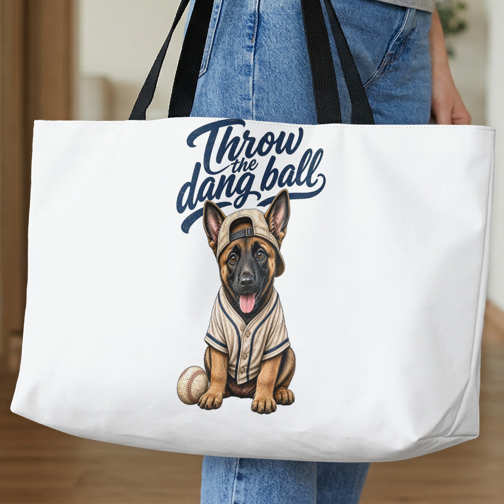 Cute Puppy Baseball Tote Bag, 'Throw the Dang Ball' Dog Lover Gift, Pet Mom Canvas Bag, Funny Puppy Fan Present - Image 10