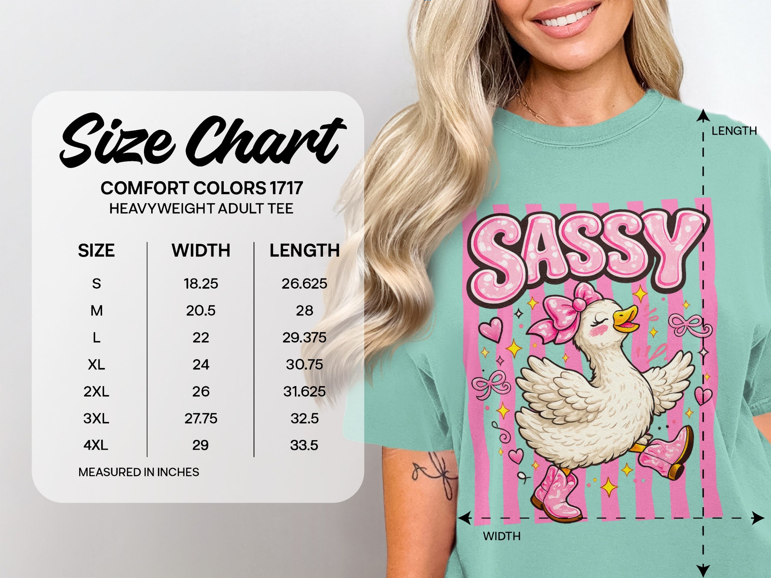Sassy Duck T-Shirt, Comfort Colors ® Western Boots Shirt, Cute Coquette Animal Pink Bow Graphic Tee, Gift for Her - Image 4