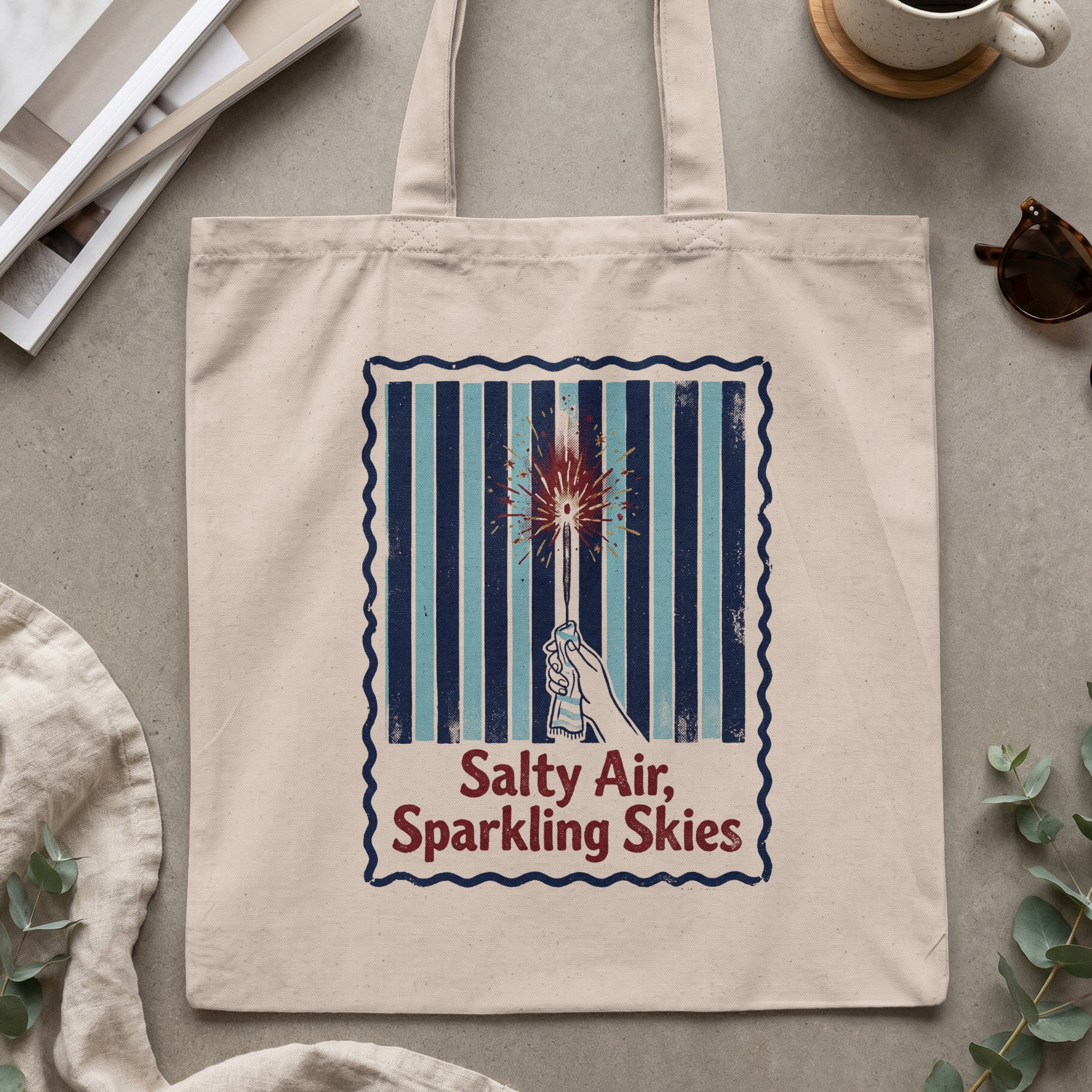 Salty Air Sparkling Skies Tote Bag, Vintage Beach Summer Vacation Market Tote, Coastal Aesthetic Shopper Gift - Image 2