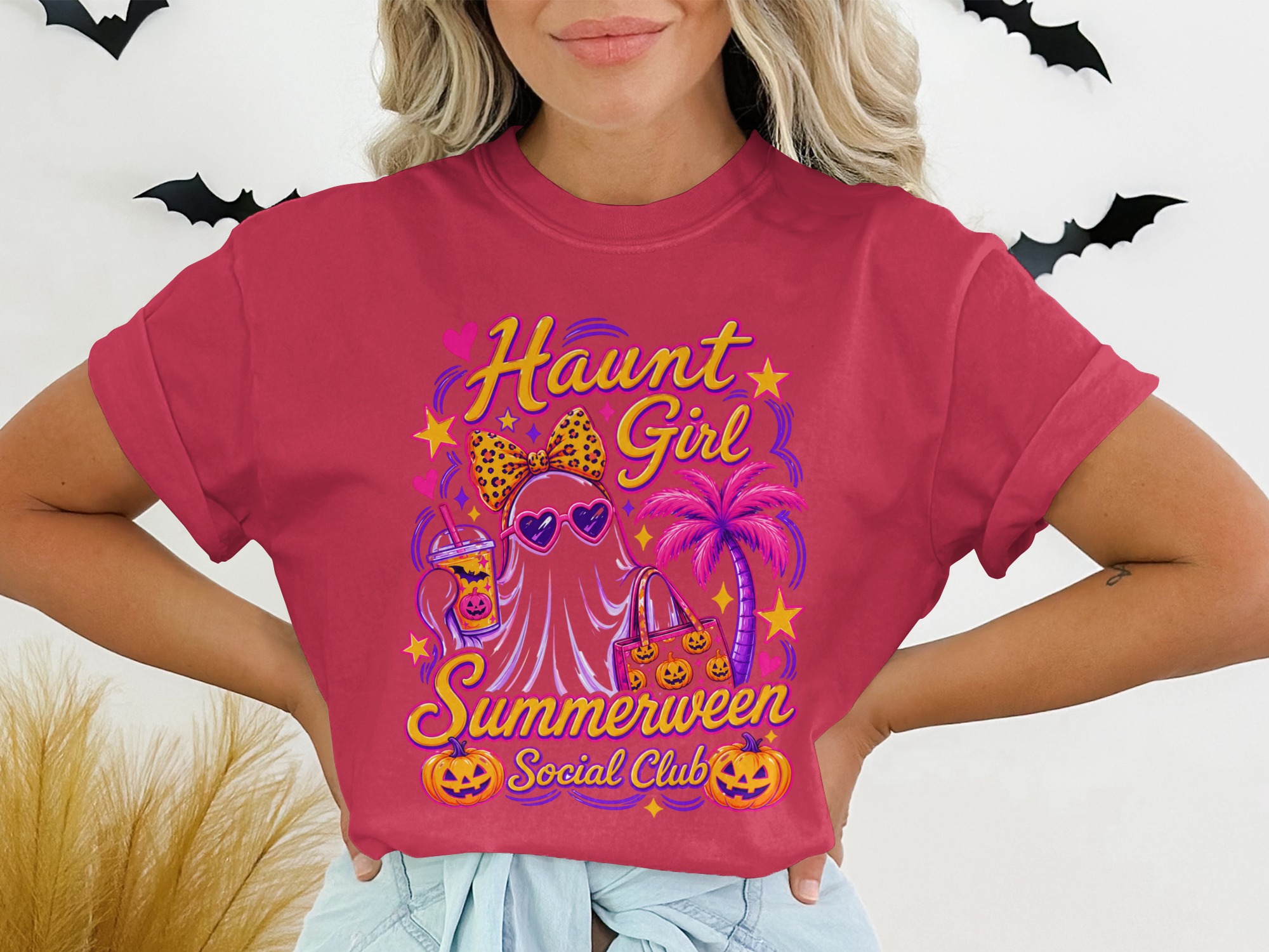 Haunt Girl Summerween Social Club T-Shirt, Spooky Summer Vibes Tee, Aesthetic Pastel Goth Ghost Shirt, Trendy Kawaii Top - Image 5