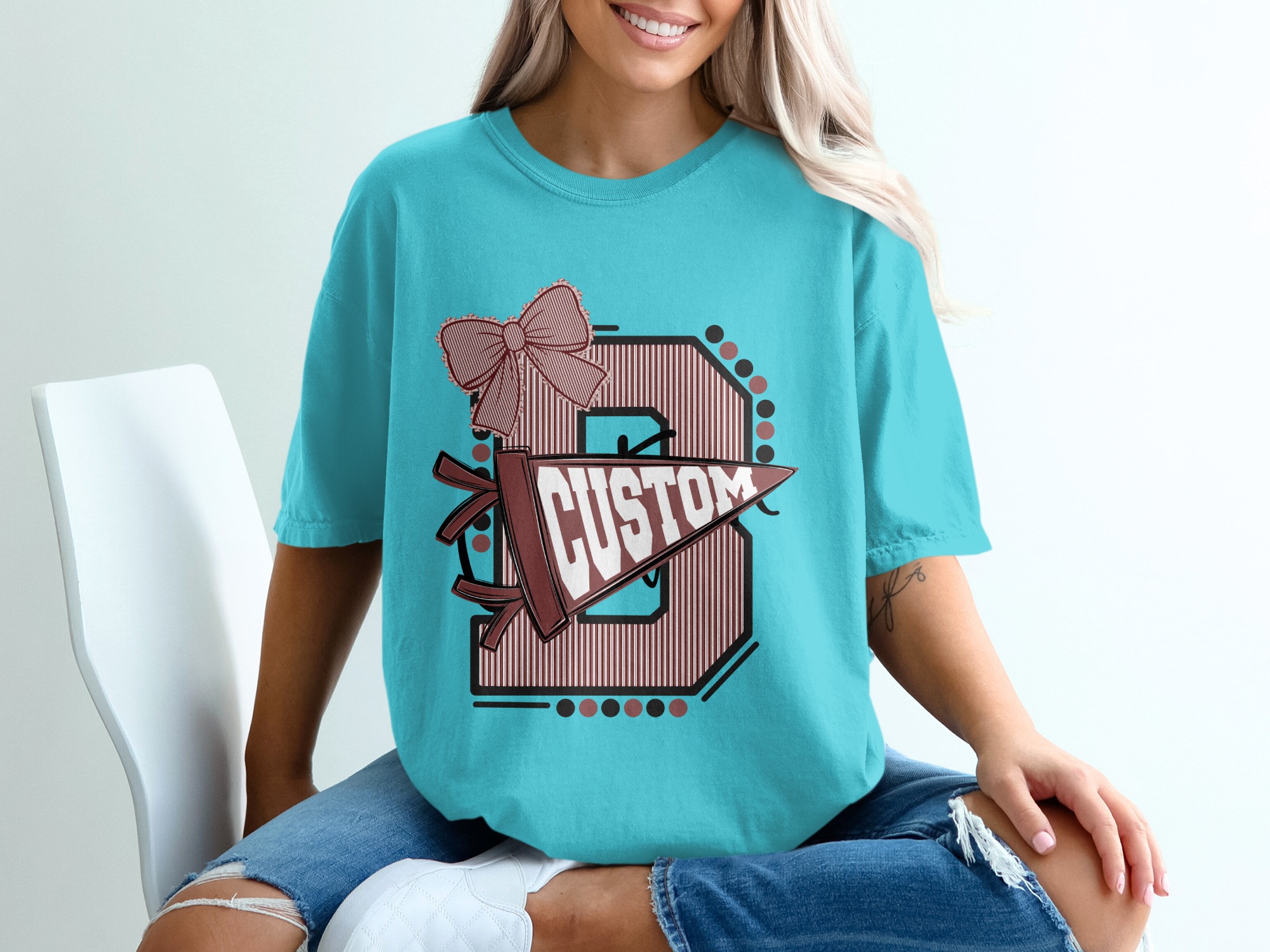 Custom Varsity Letter T-Shirt, Personalized Initial School Spirit Game Day Top, Made to Order Mascot Name College Alumni Tee - Image 9