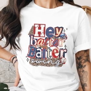 Baseball Mom T-Shirt, Comfort Colors ® Hey Batter Swing Shirt, Distressed Leopard Print Game Day Tee, Sports Fan Gift for Her, Cute Ballpark