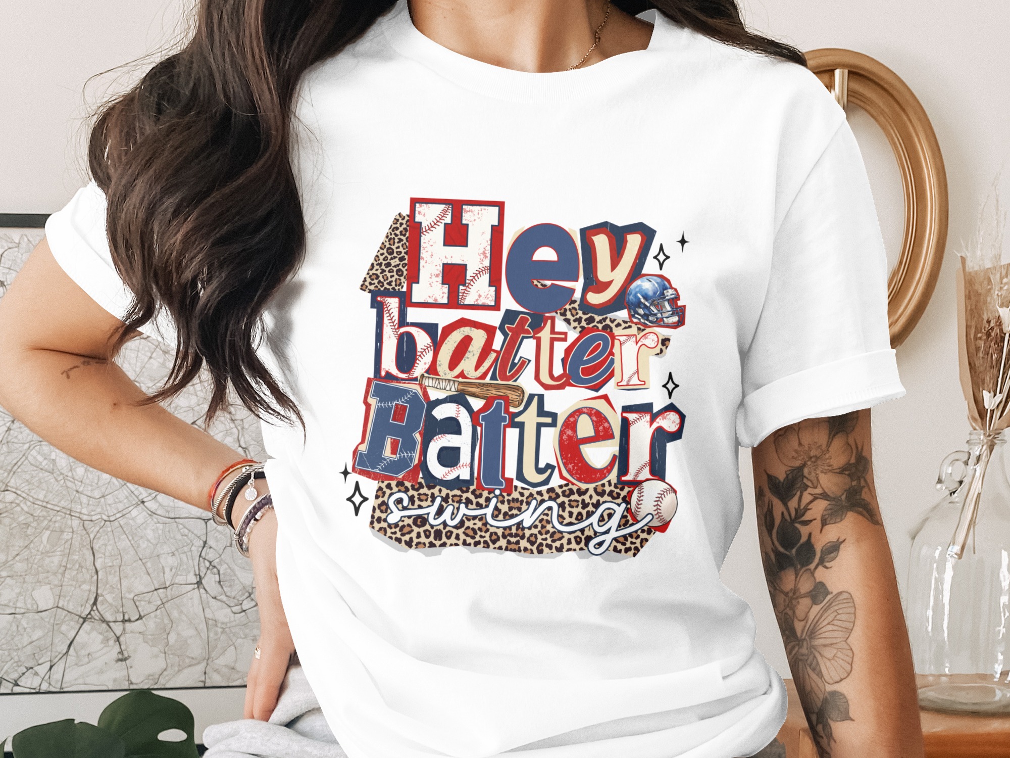 Baseball Mom T-Shirt, Comfort Colors ® Hey Batter Swing Shirt, Distressed Leopard Print Game Day Tee, Sports Fan Gift for Her, Cute Ballpark