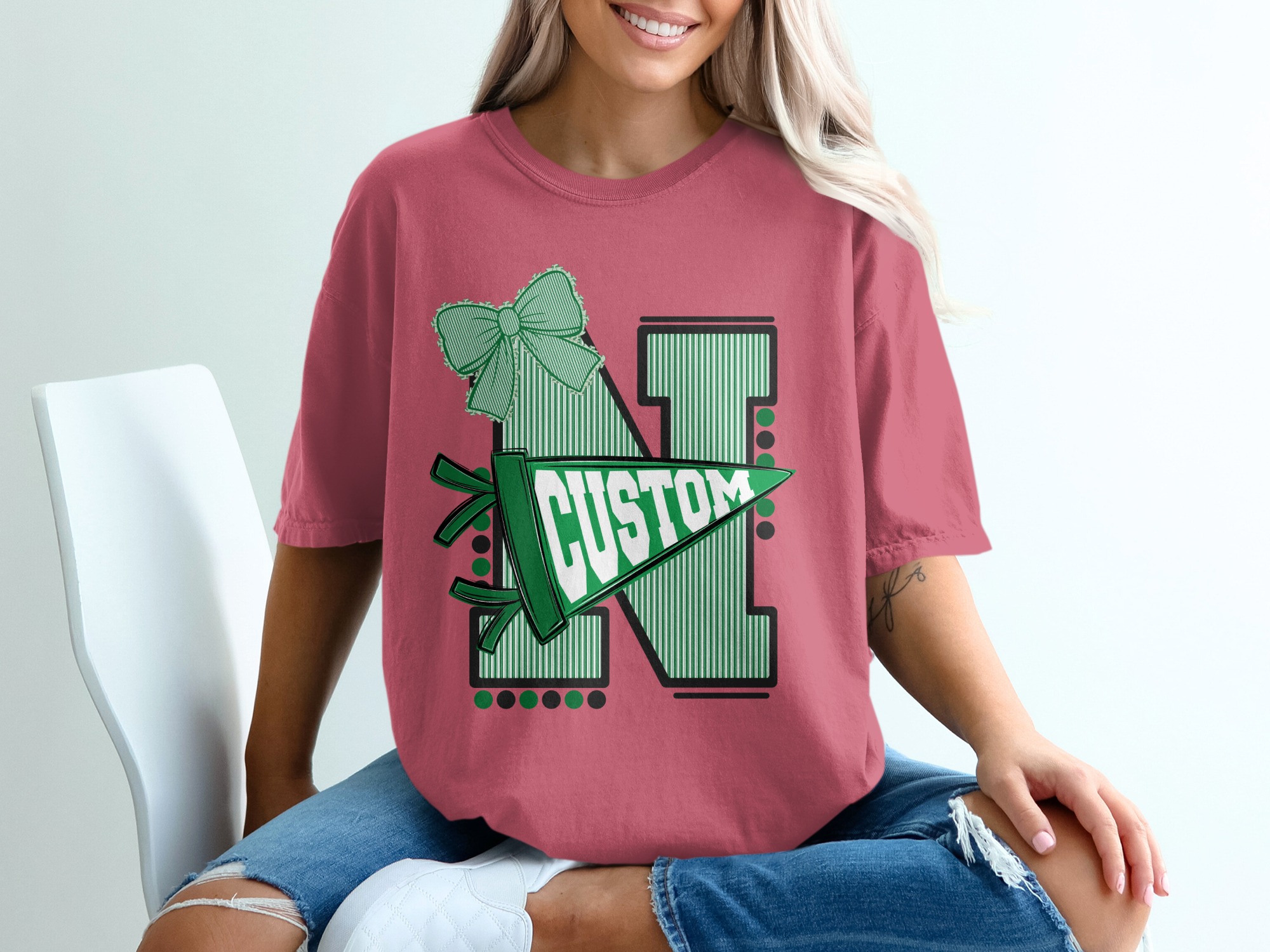 Custom Initial Varsity Letter T-Shirt, Personalized School Spirit Tee, College Game Day Outfit, Custom Mascot Name, Graduation Gift - Image 15