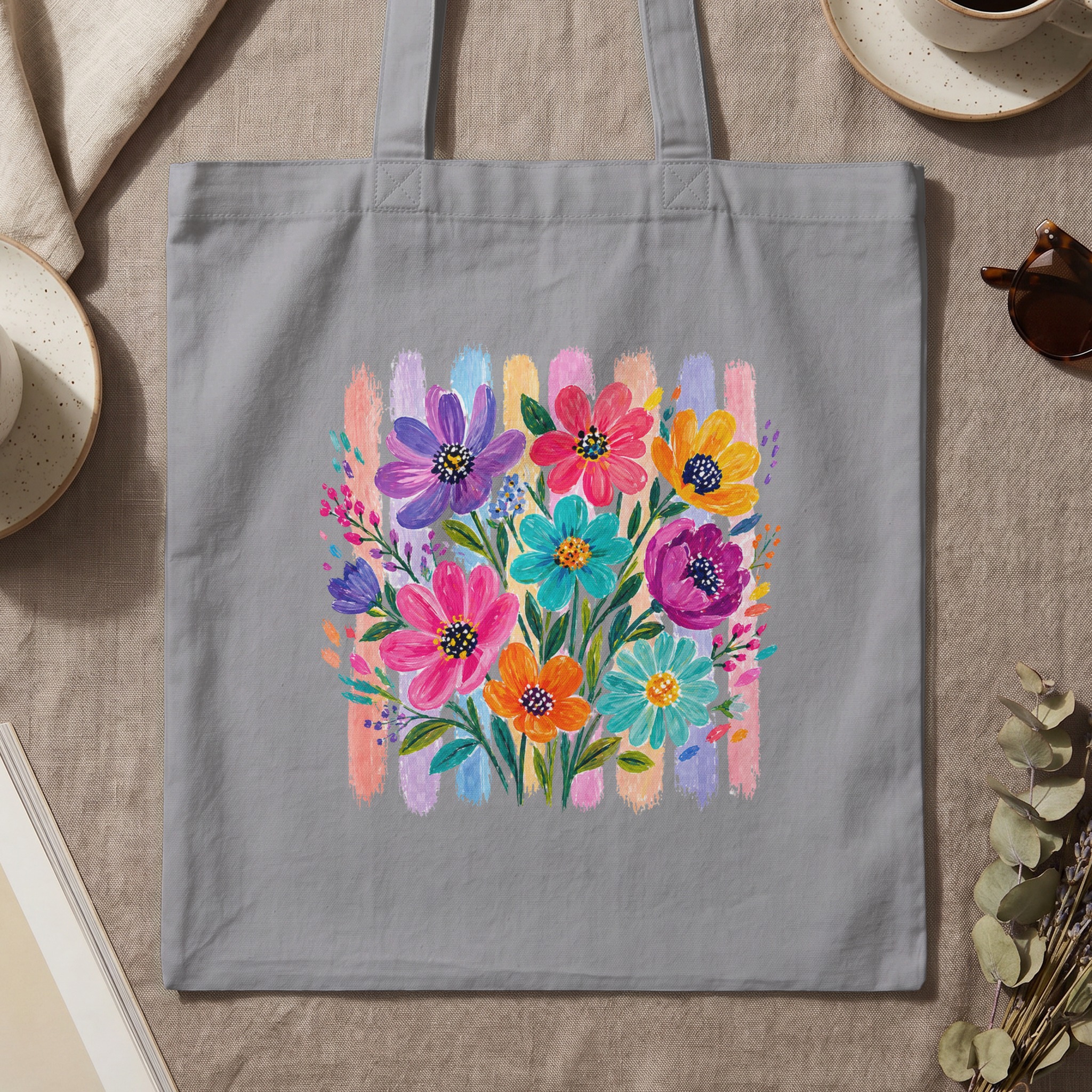 Vibrant Floral Tote Bag, Watercolor Boho Flower Market Shoulder Bag, Colorful Bloom Art Print Gift for Her, Everyday Chic Bag - Image 3