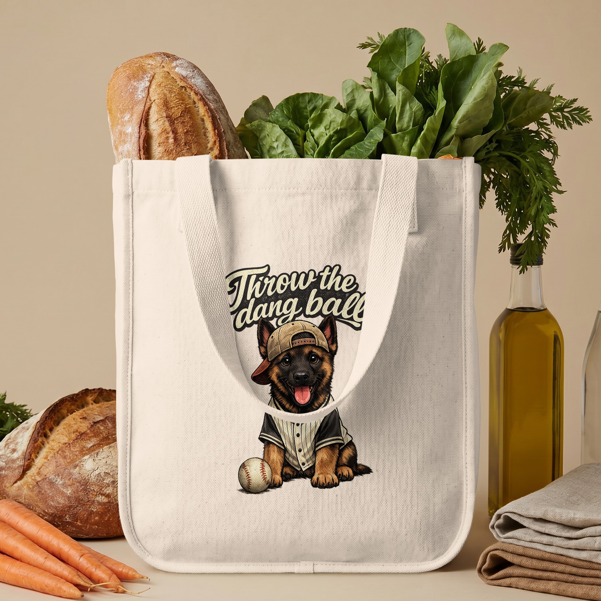 Throw the Dang Ball German Shepherd Tote Bag, Funny Baseball Dog Lover Gift for Dog Mom Dad, Cute Puppy Graphic Animal Canvas Shopper - Image 6