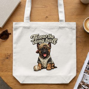 Throw the Dang Ball German Shepherd Tote Bag, Funny Baseball Dog Lover Gift for Dog Mom Dad, Cute Puppy Graphic Animal Canvas Shopper