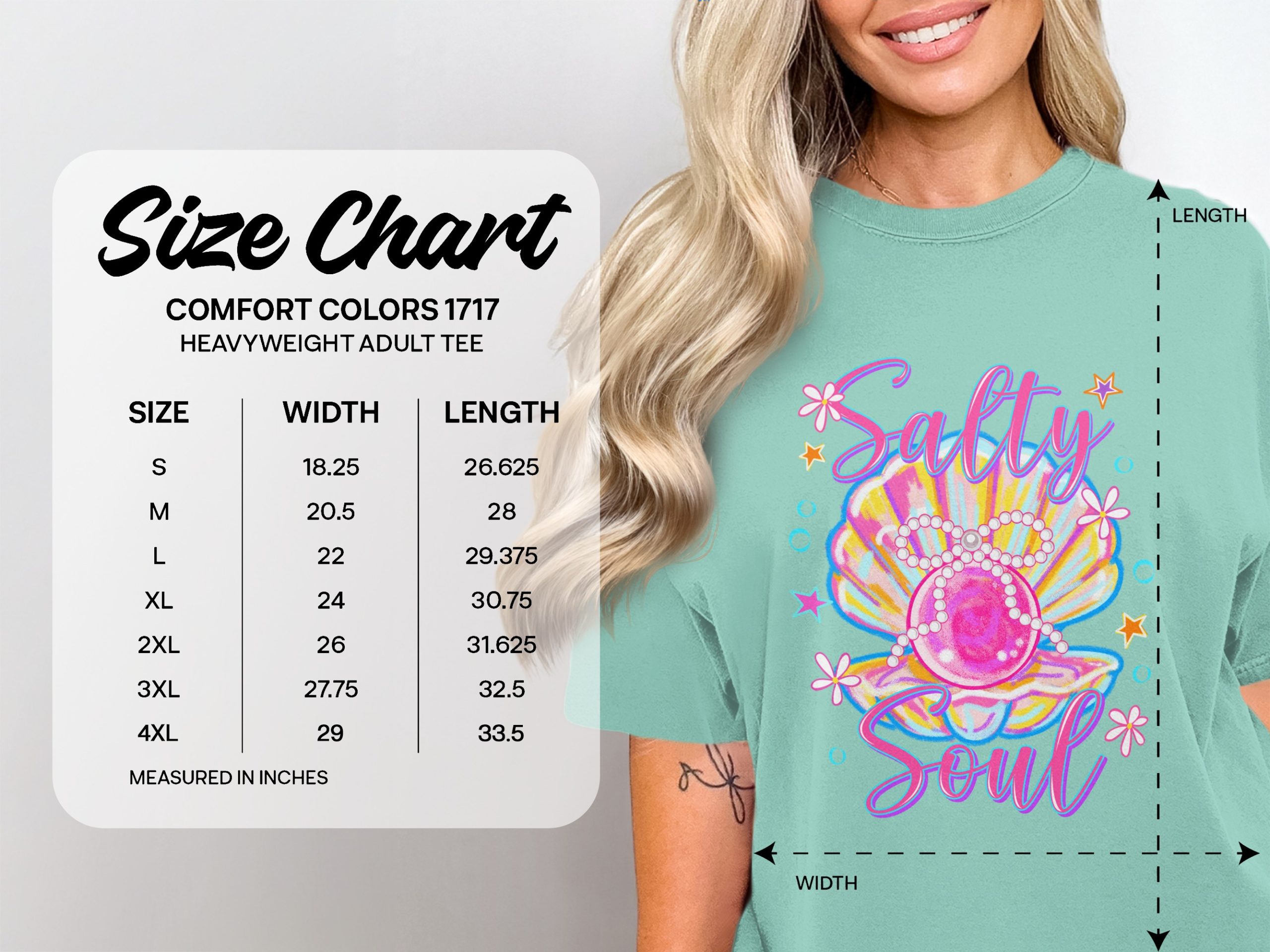Salty Soul T-Shirt, Comfort Colors ® Beach Vacation Tee, Colorful Pearl Shell Top, Trendy Summer Shirt, Mermaidcore Aesthetic Gift, Coastal - Image 4