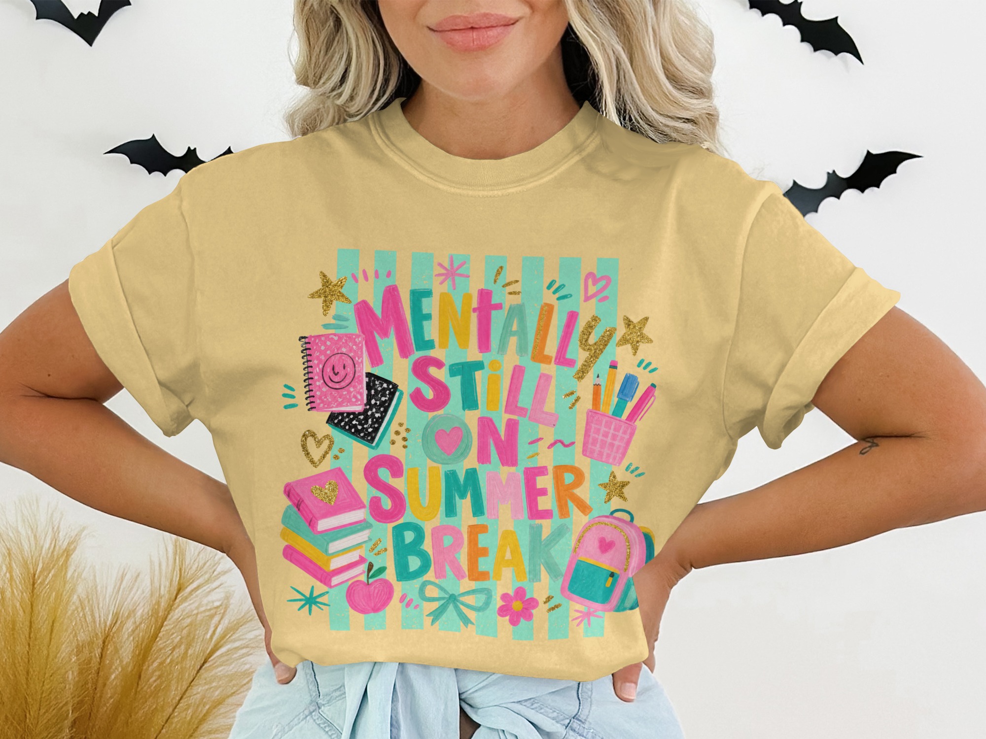 Mentally Still On Summer Break T-Shirt | Funny Teacher Student Gifts | Back to School Vacation Vibe Tee
