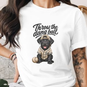 Throw the Dang Ball Black Lab Baseball T-Shirt | Funny Dog Lover Gift | Puppy Pet Dad Mom Graphic Tee | Cute Sports Fan Apparel