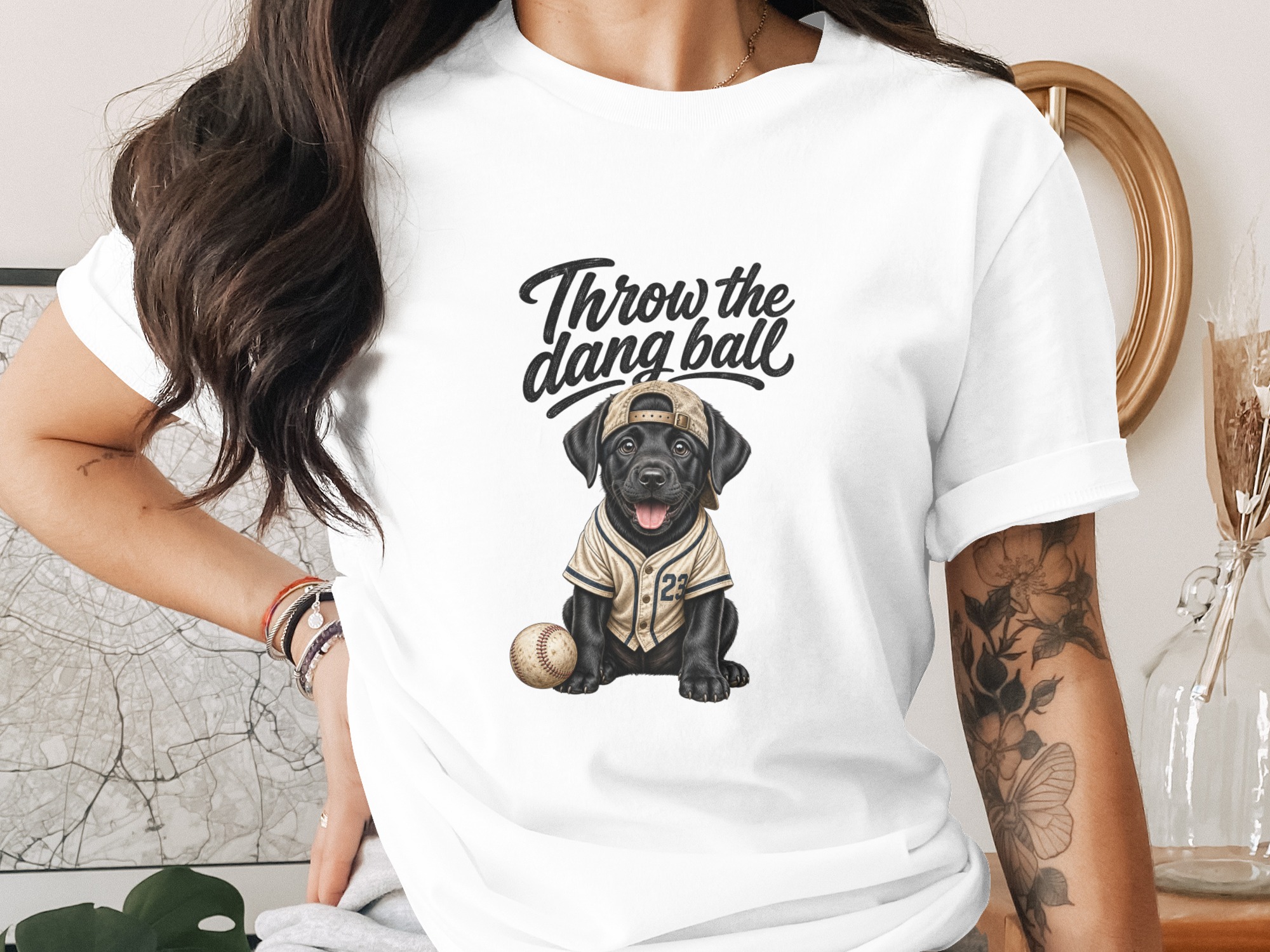 Throw the Dang Ball Black Lab Baseball T-Shirt | Funny Dog Lover Gift | Puppy Pet Dad Mom Graphic Tee | Cute Sports Fan Apparel