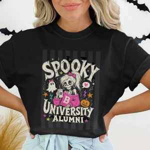 Spooky University Alumni T-Shirt, Halloween Goth Aesthetic Tee, Skeleton Ghost Girl Shirt, Creepy Cute College Gift