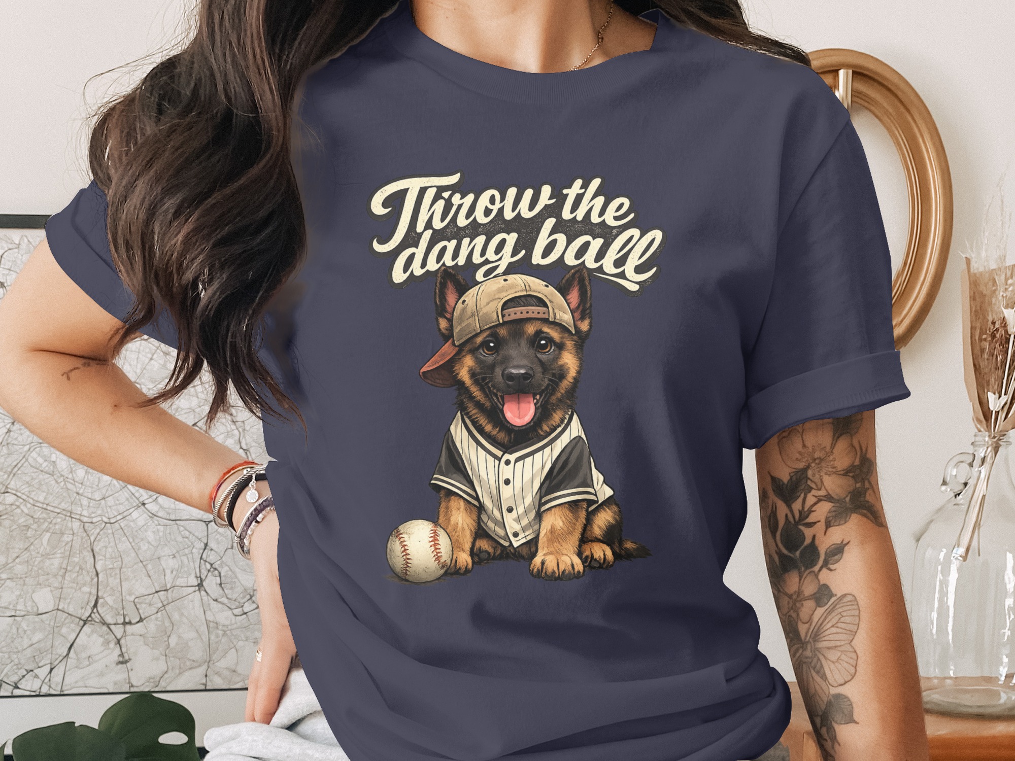 Throw the Dang Ball T-Shirt, German Shepherd Baseball Fan Shirt, Funny Dog Lover Tee, Cute Puppy Pet Owner Gift Idea for Him Her - Image 2