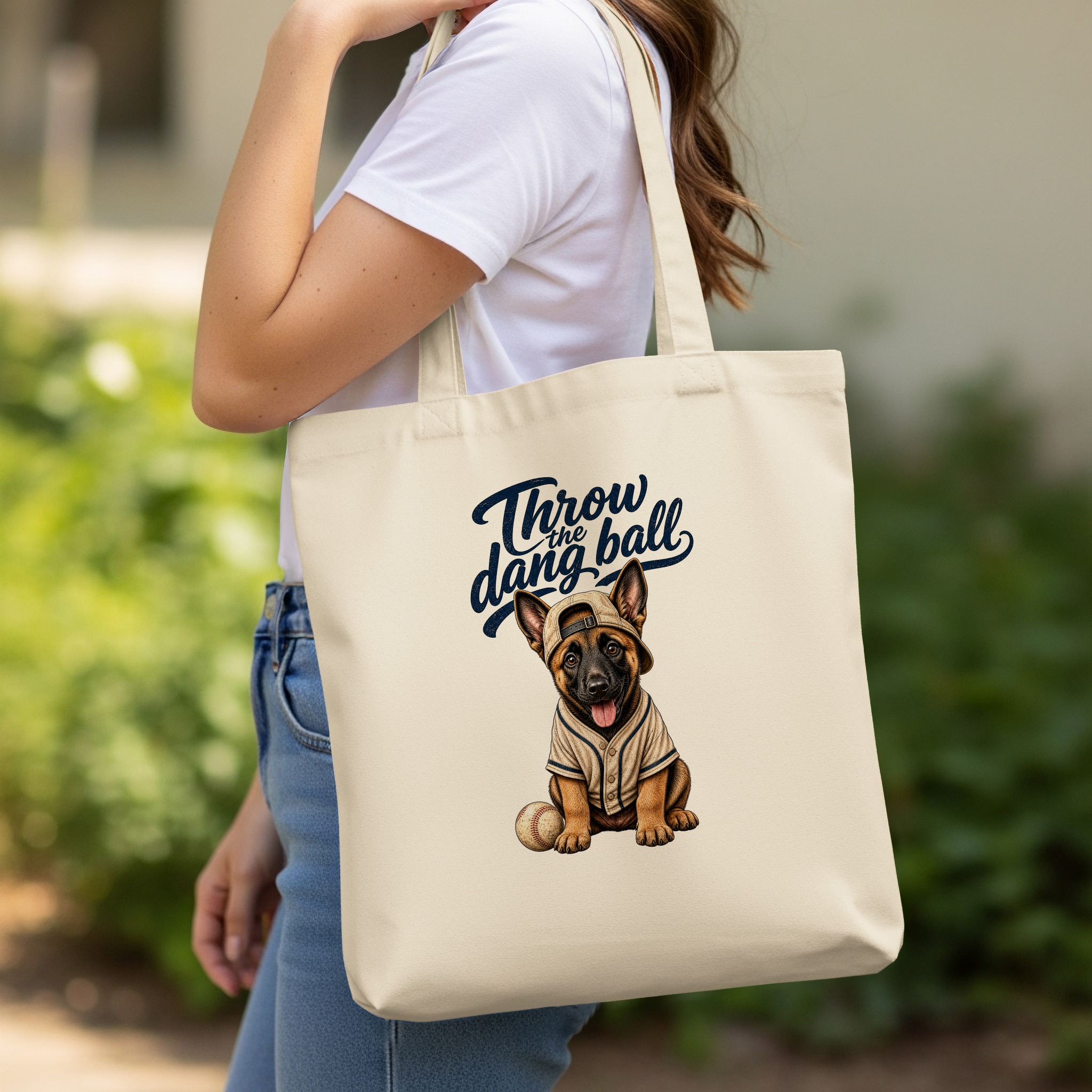 Cute Puppy Baseball Tote Bag, 'Throw the Dang Ball' Dog Lover Gift, Pet Mom Canvas Bag, Funny Puppy Fan Present - Image 11