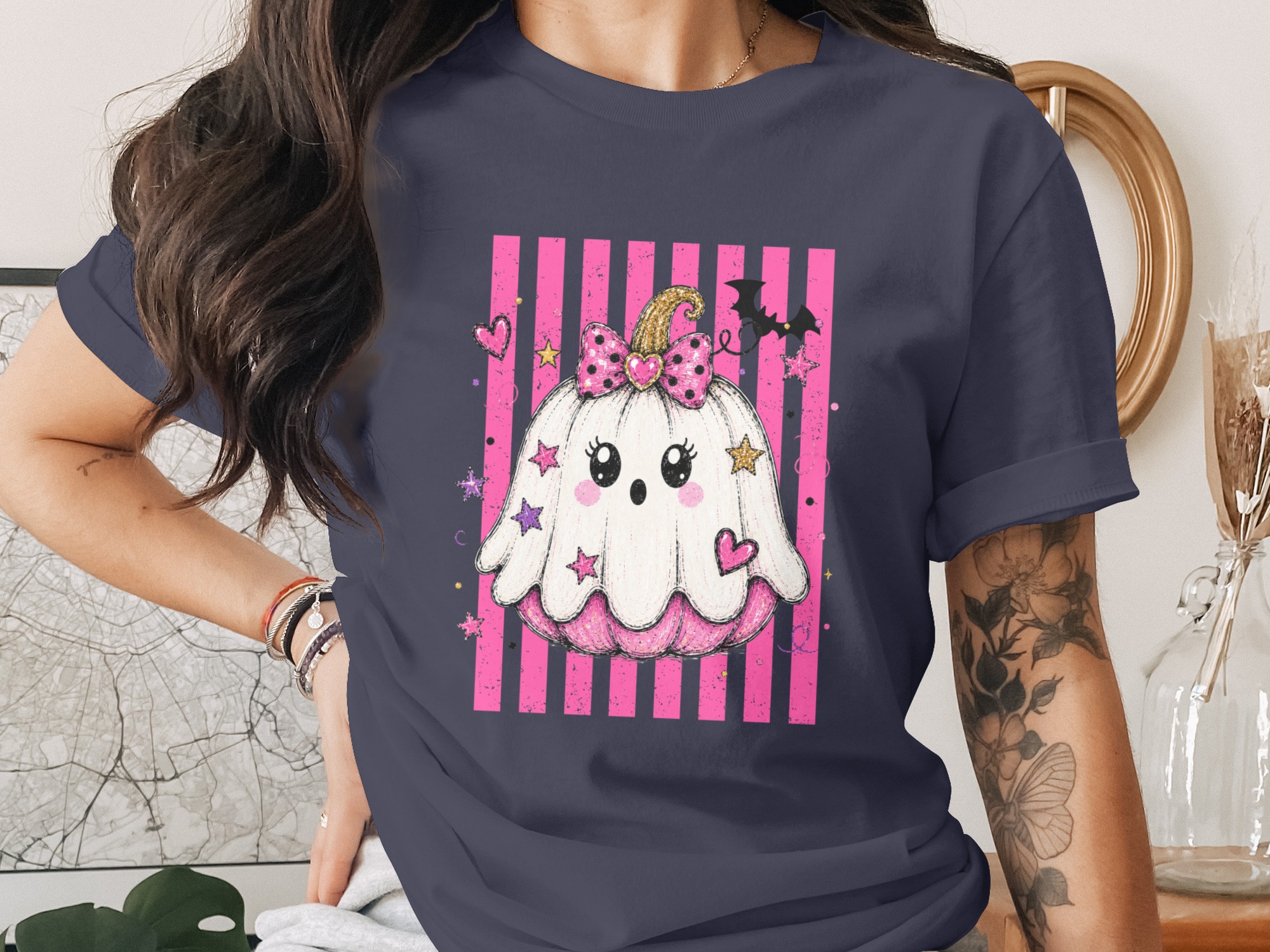 Cute Ghost Pumpkin Halloween Shirt, Spooky Kawaii Pumpkin T-Shirt, Pink Goth Halloween Tee, Trick or Treat Top - Image 12