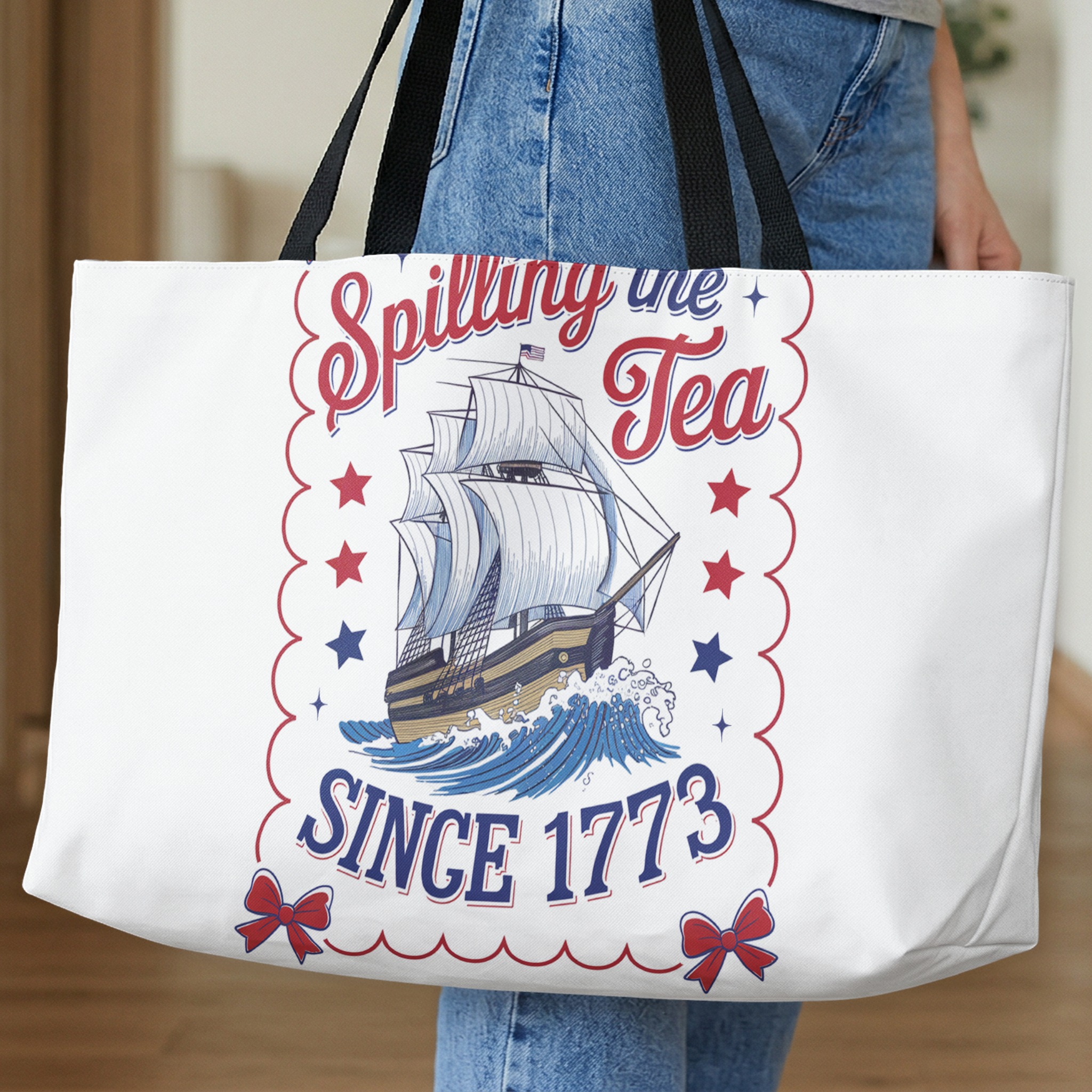 Boston Tea Party 'Spilling the Tea Since 1773' Tote Bag, Fourth of July History Gift, Patriotic American Canvas Bag - Image 10