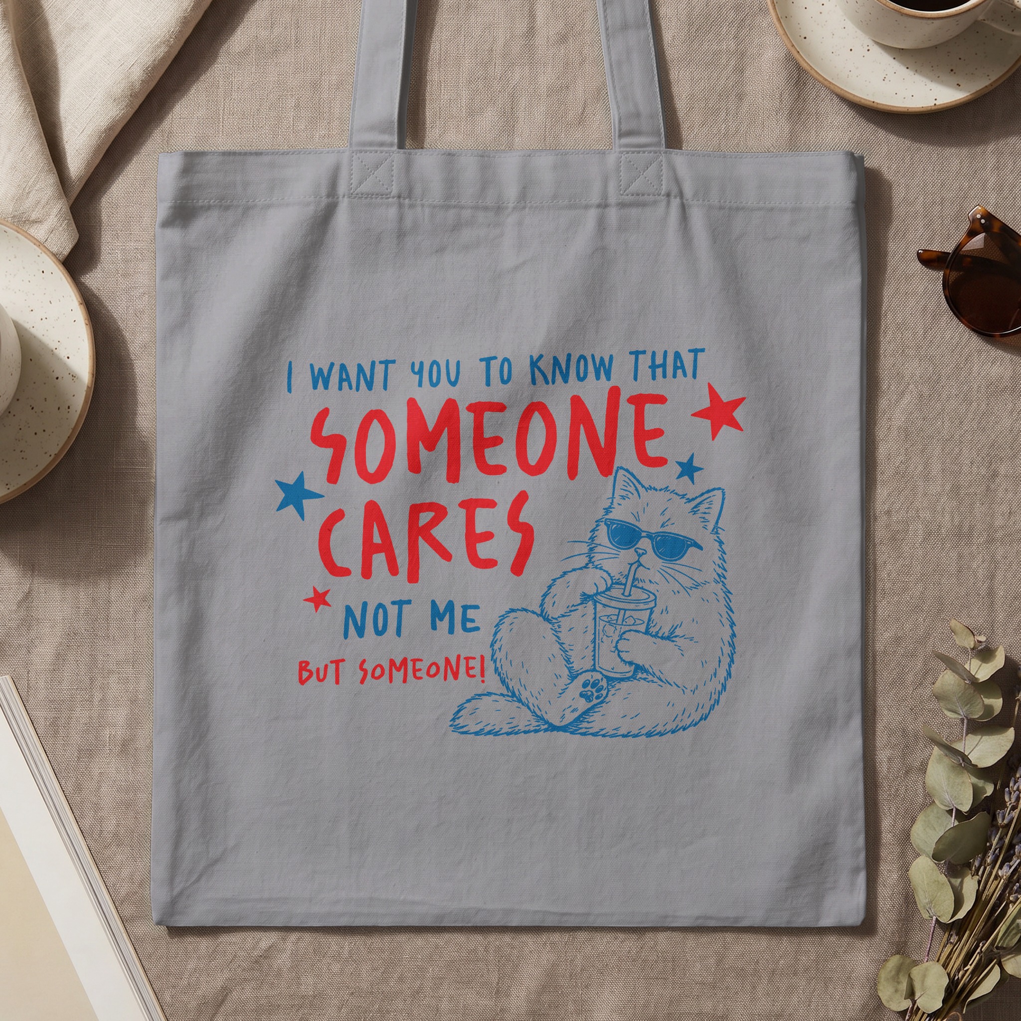 Funny Cat Tote Bag Sarcastic Quote, 'Someone Cares Not Me' Witty Introvert Gift, Anti-Social Shopper Bag - Image 3