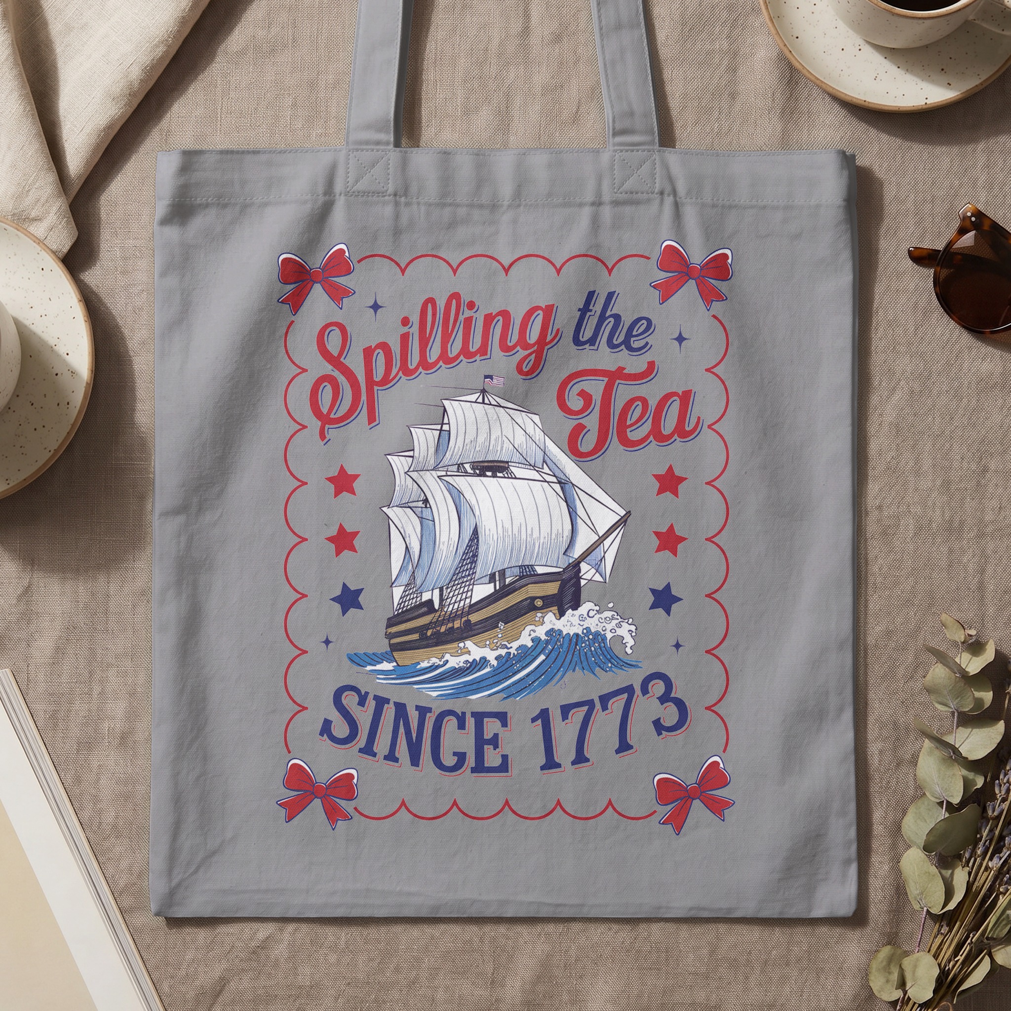 Boston Tea Party 'Spilling the Tea Since 1773' Tote Bag, Fourth of July History Gift, Patriotic American Canvas Bag - Image 3