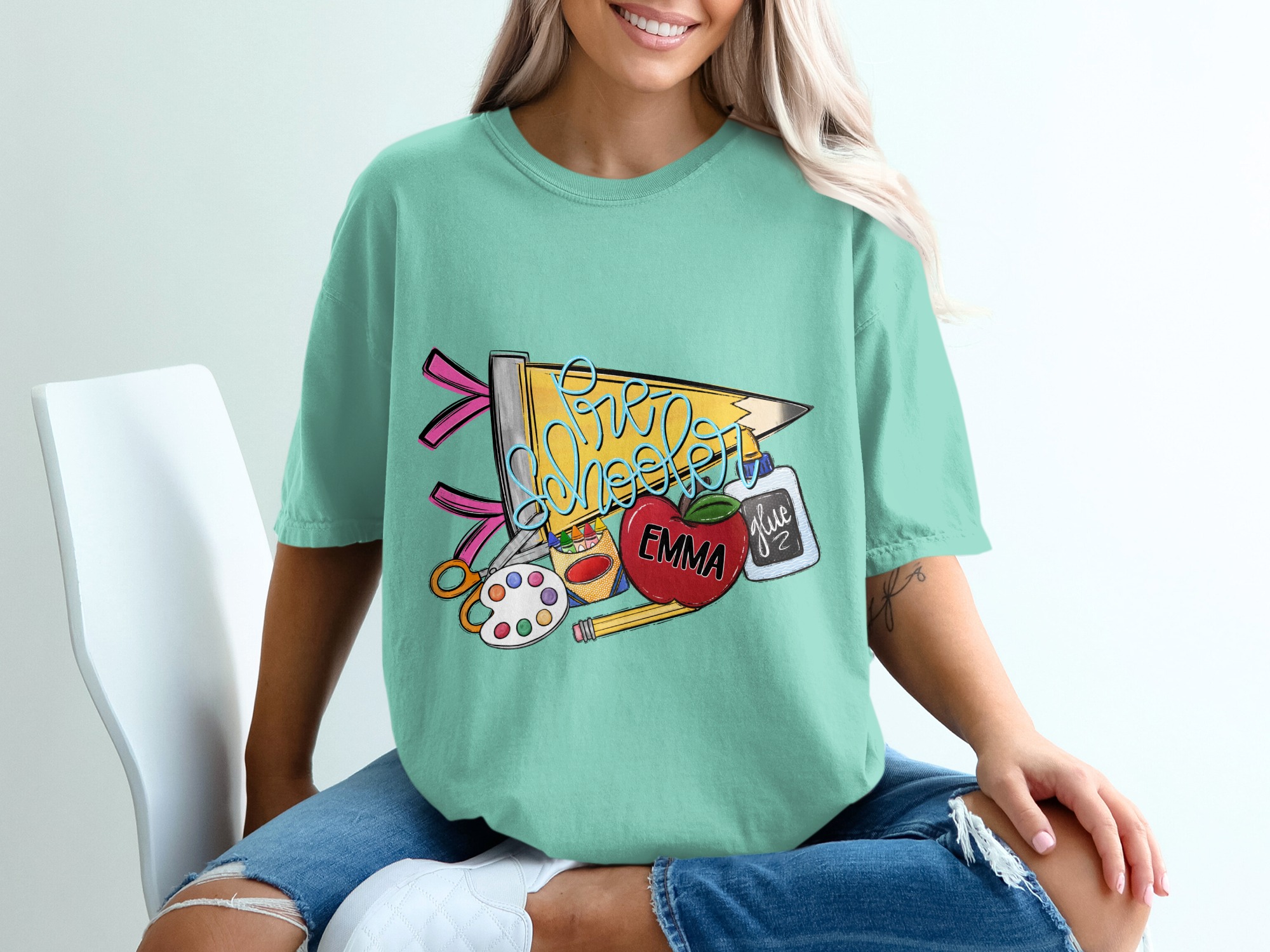 Happy Pre-Schooler Personalized T-Shirt | Custom Name First Day of School Tee | Back to School Gift for Kids & Teachers, Cute Student Top - Image 10