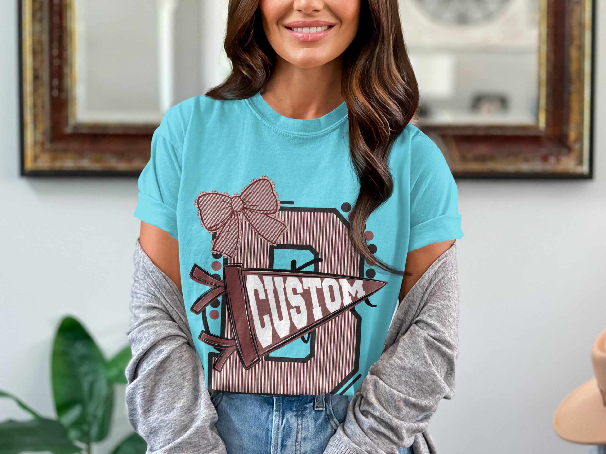Custom Varsity Letter T-Shirt, Personalized Initial School Spirit Game Day Top, Made to Order Mascot Name College Alumni Tee - Image 7