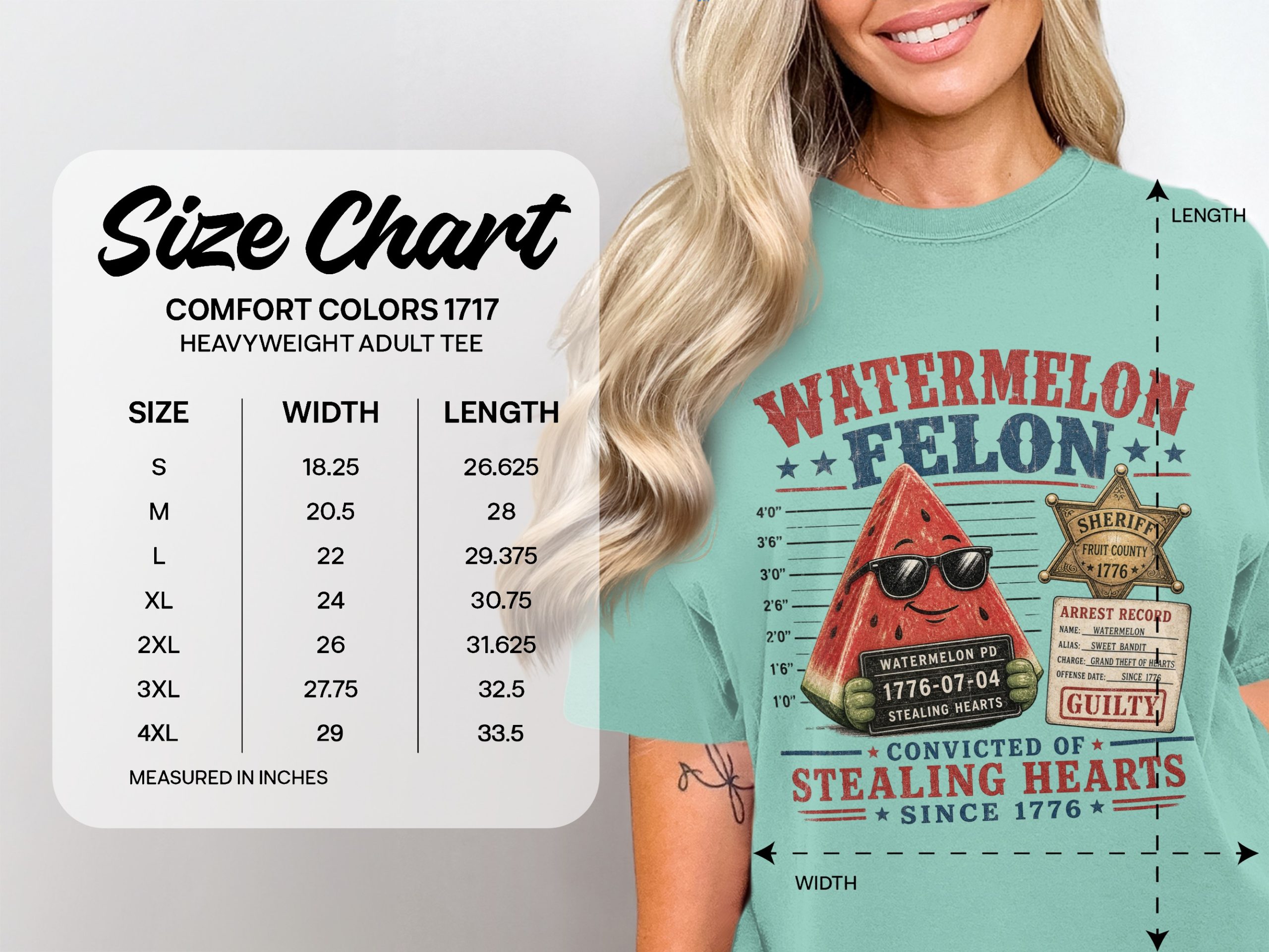 Watermelon Felon T-Shirt | Funny Stealing Hearts Pun Tee | Sweet Bandit Mugshot Summer Fruit Shirt Gift - Image 4