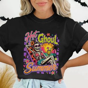 Hot Ghoul Summer Shirt, Skeleton Summer Retro Spooky Graphic Tee, Tropical Goth Funny Skull Vacation T-Shirt