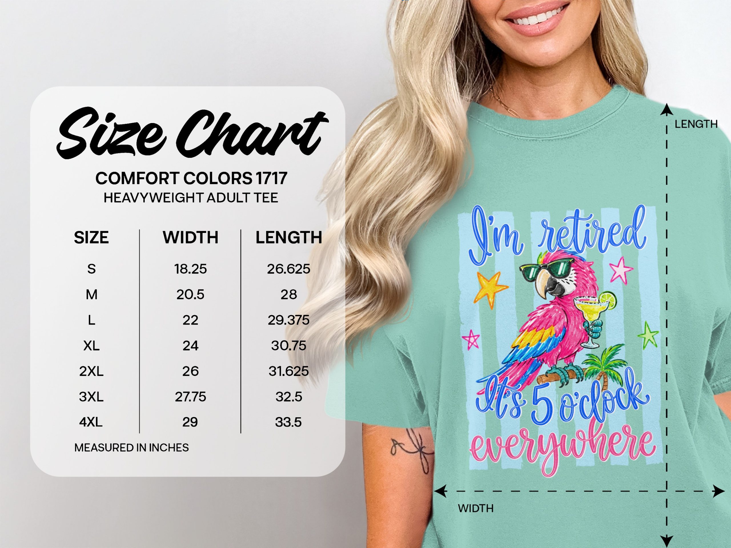 Retired 5 O'Clock Everywhere Parrot T-Shirt, Comfort Colors ®, Funny Retirement Gift, Tropical Vacation Tee, Summer Beach Life - Image 4